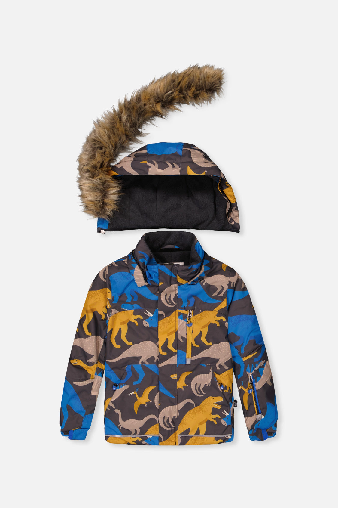 Deux par Boys Dinosaur Print Two Piece Play Snowsuit with Hooded Jacket and Snow Pants