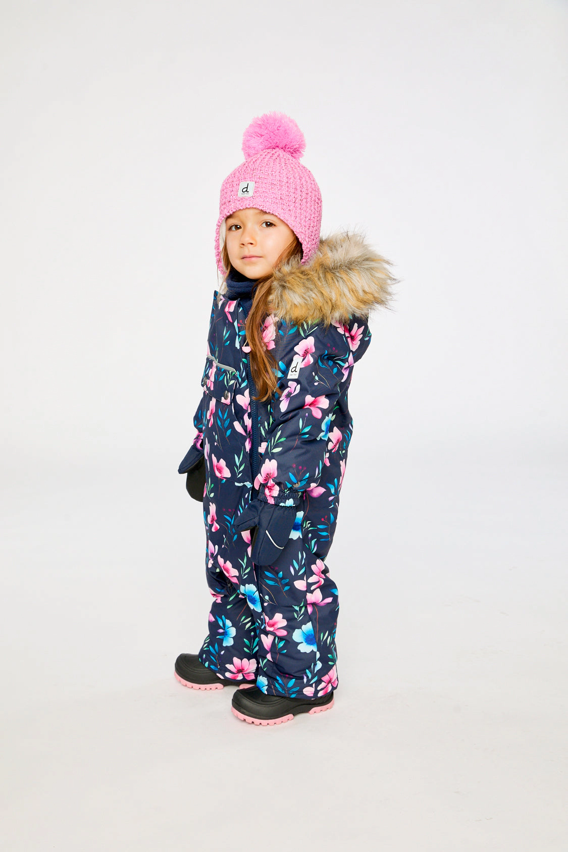 Deux par Girls Floral Print One Piece Snowsuit Adapted for Car Seats with Detachable Hood