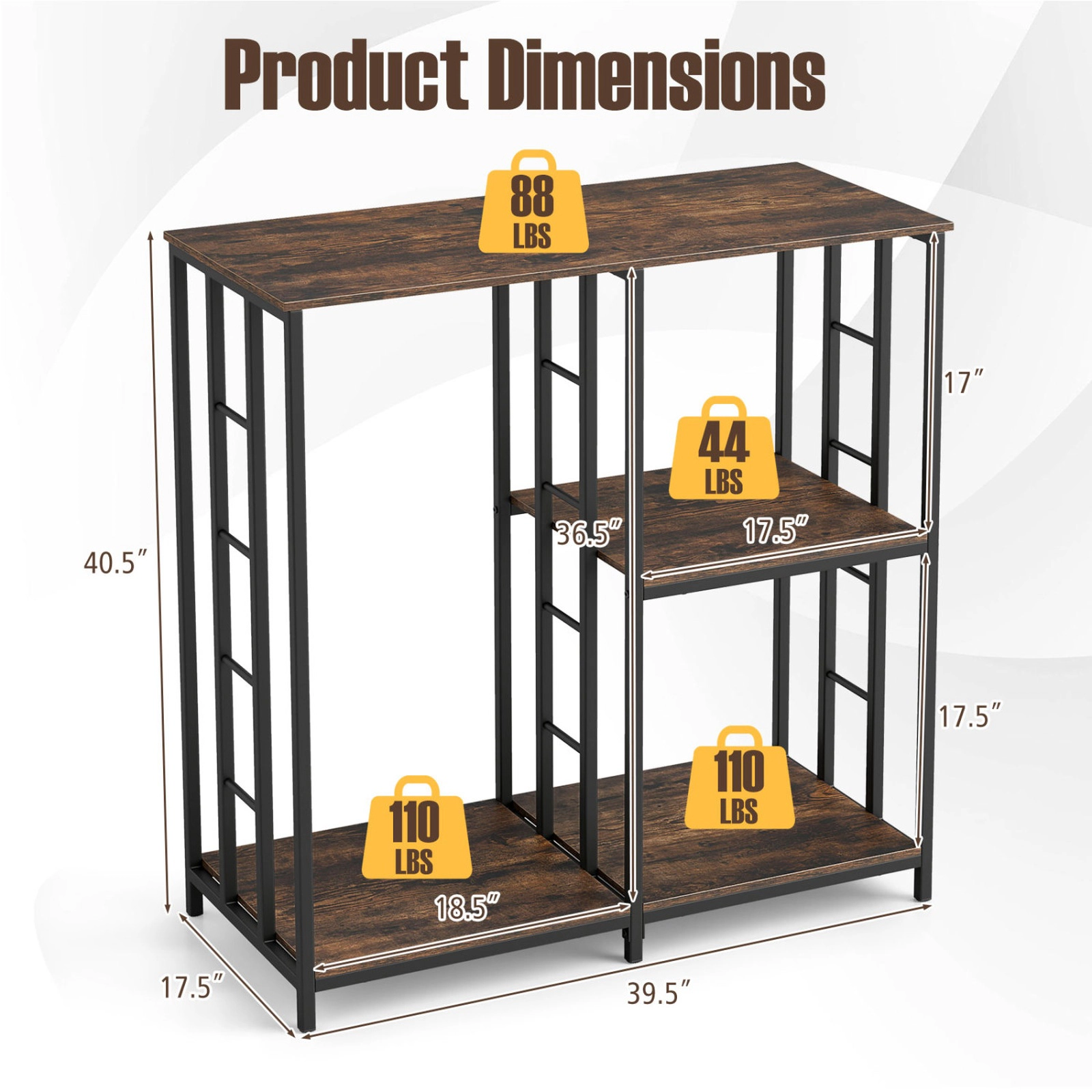 SUGIFT 40.5-in 3-Tier 220-lb Capacity Kitchen Bakers Rack with Open Shelves and Mini Fridge Compartment