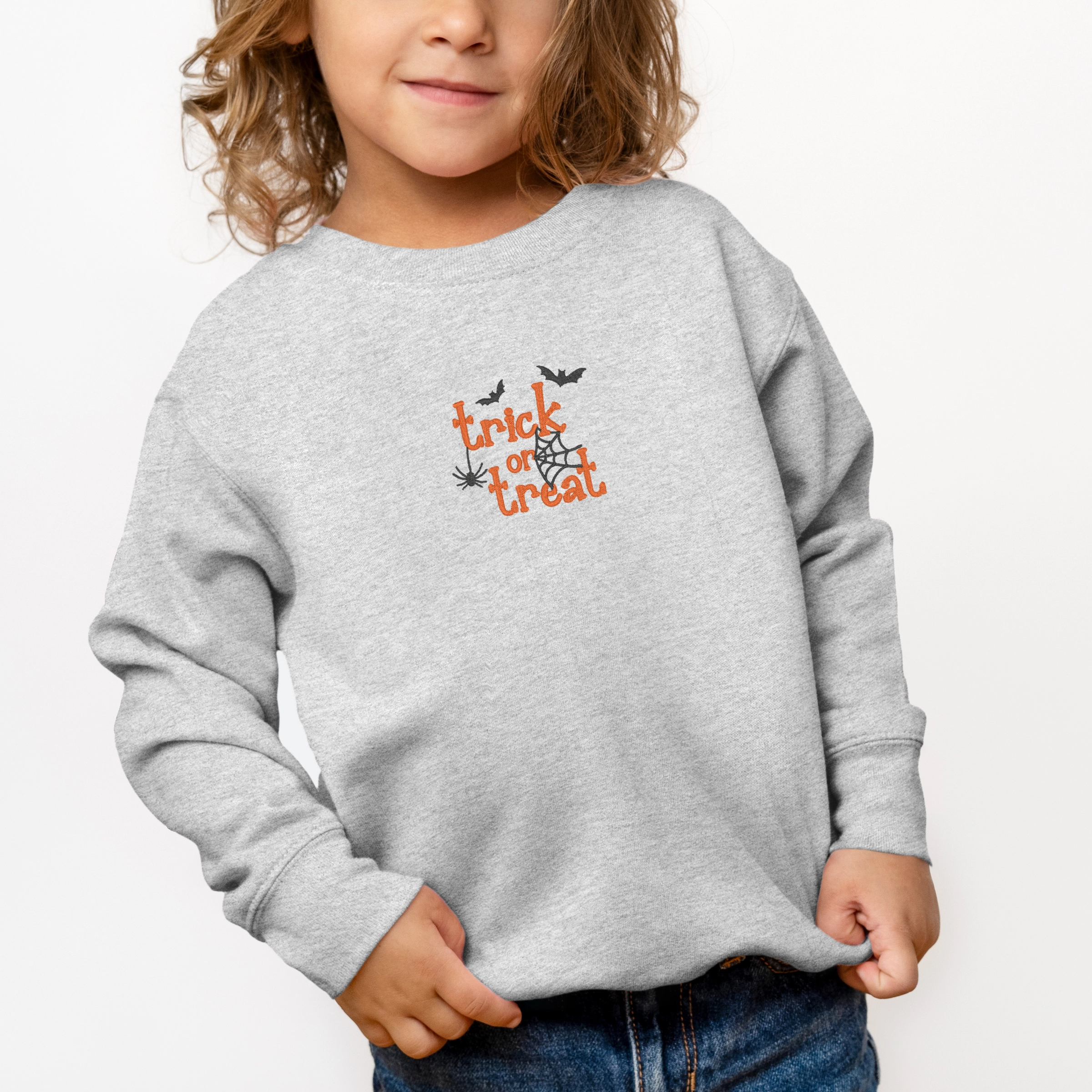 The Juniper Shop - Toddler Graphic Sweatshirt Embroidered Spiderweb Trick or Treat