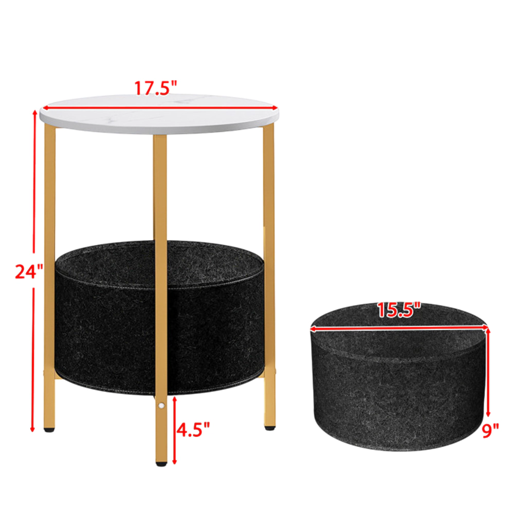 Hivvago Round 2-Tier Accent Table with Detachable Fabric Basket and Metal Structure