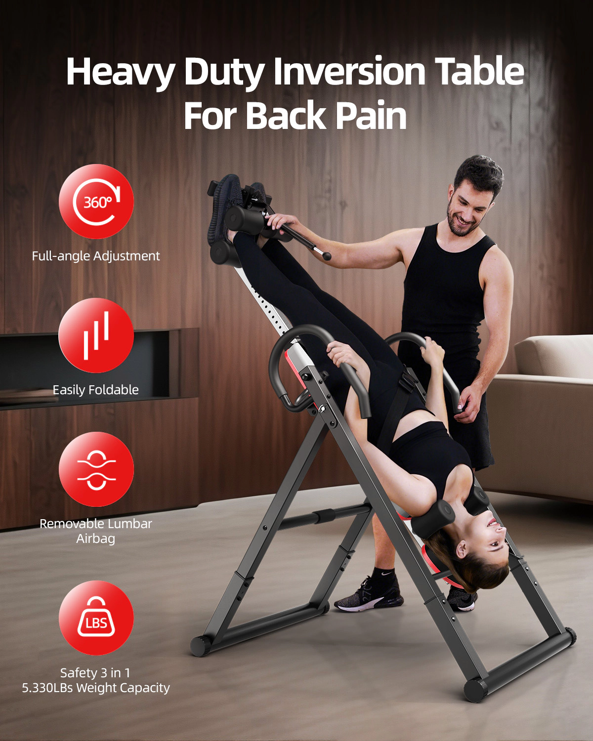 HARISON Inversion Table for Home, Adjustable Back Stretcher with Memory Foam & Safety Support