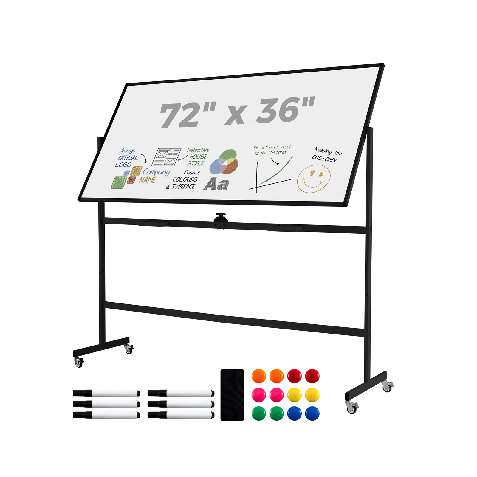 SUGIFT Rolling Double-Sided Magnetic Whiteboard with 72 x 36-in Writing Surface on Mobile Stand White/Black/Green