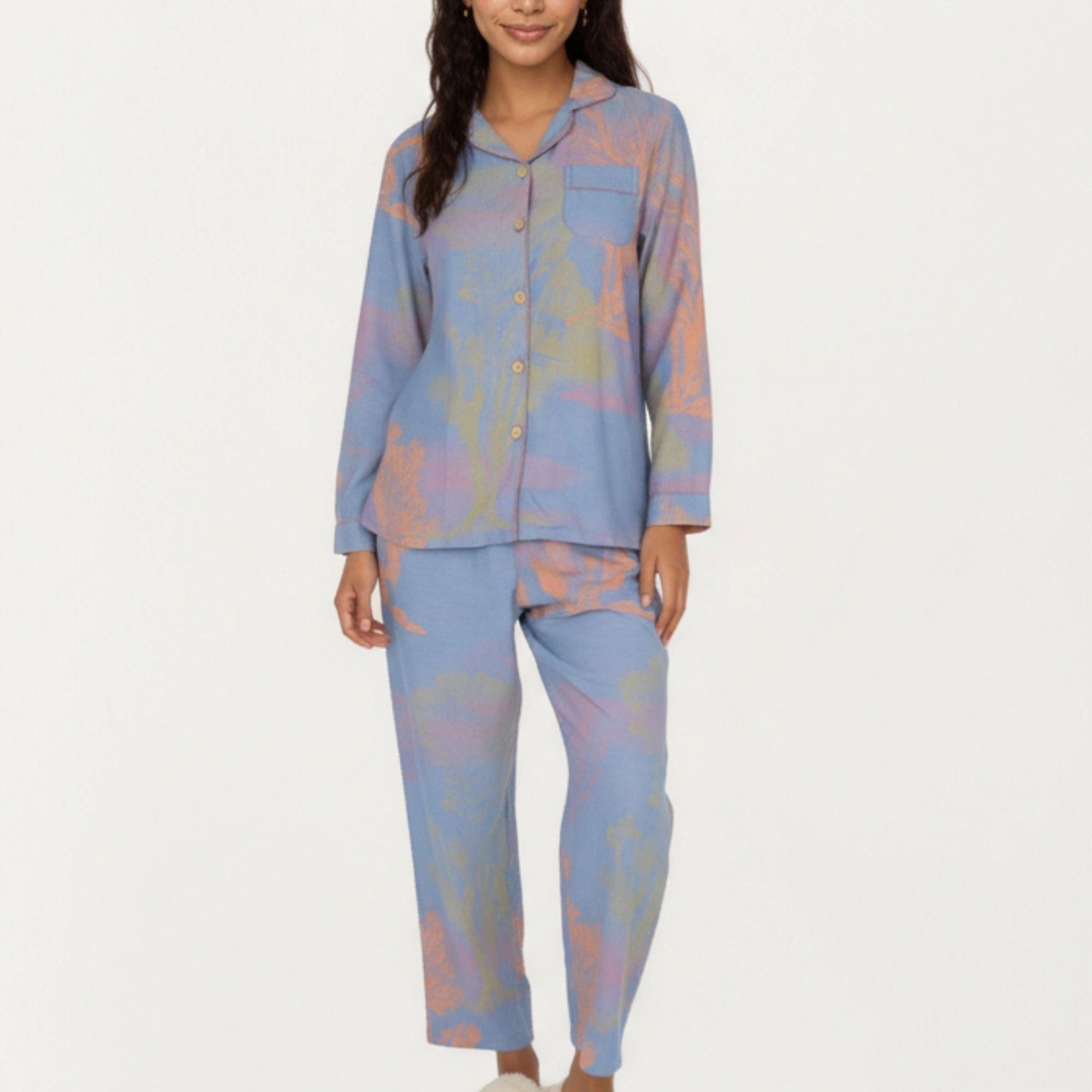 Anna-Kaci Women's 2-Piece Long Sleeve Button Front Top Relaxed Fit Pants Pajama Set with Abstract Print