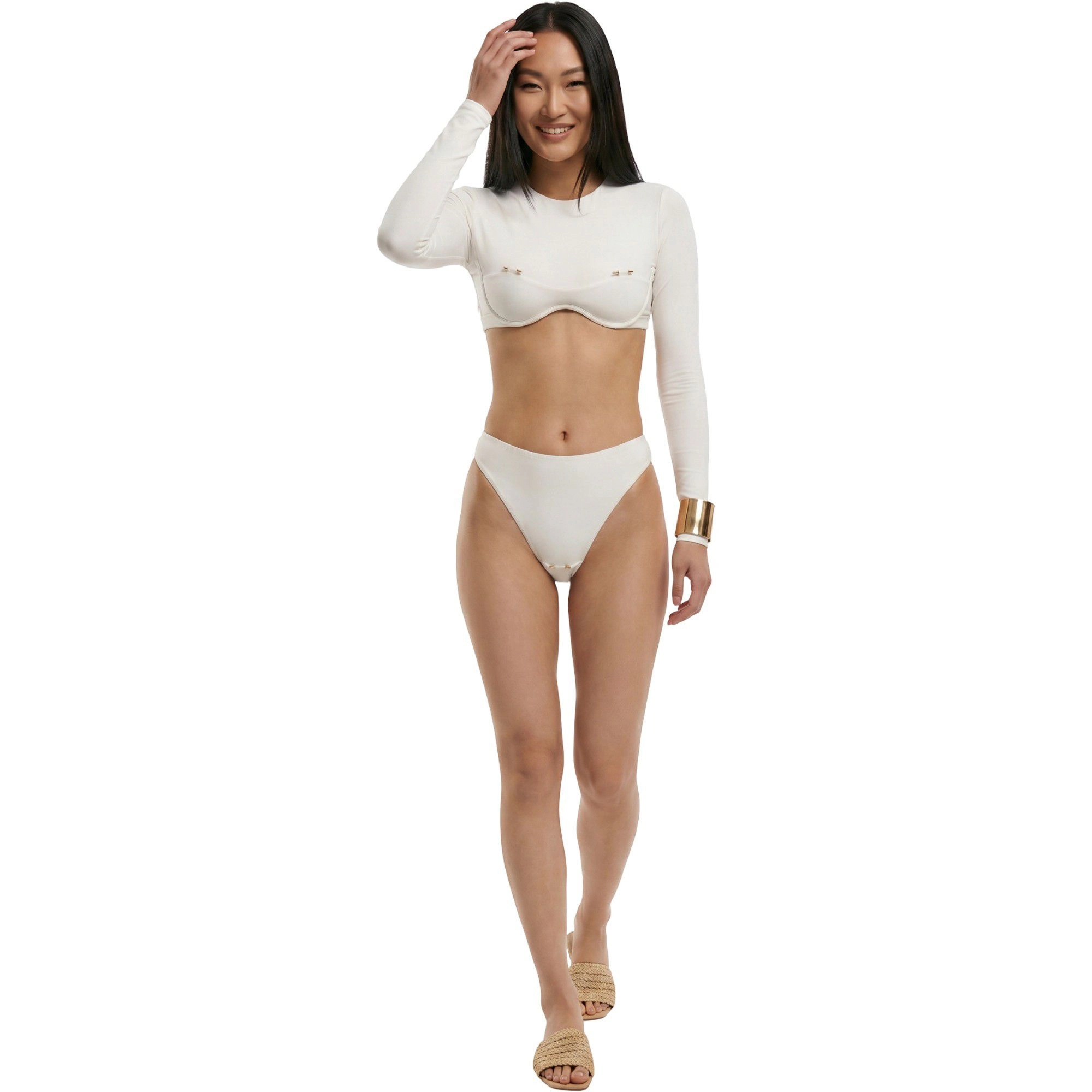 Anna-Kaci Women's Ruched High-Waist Triangle Bikini Set
