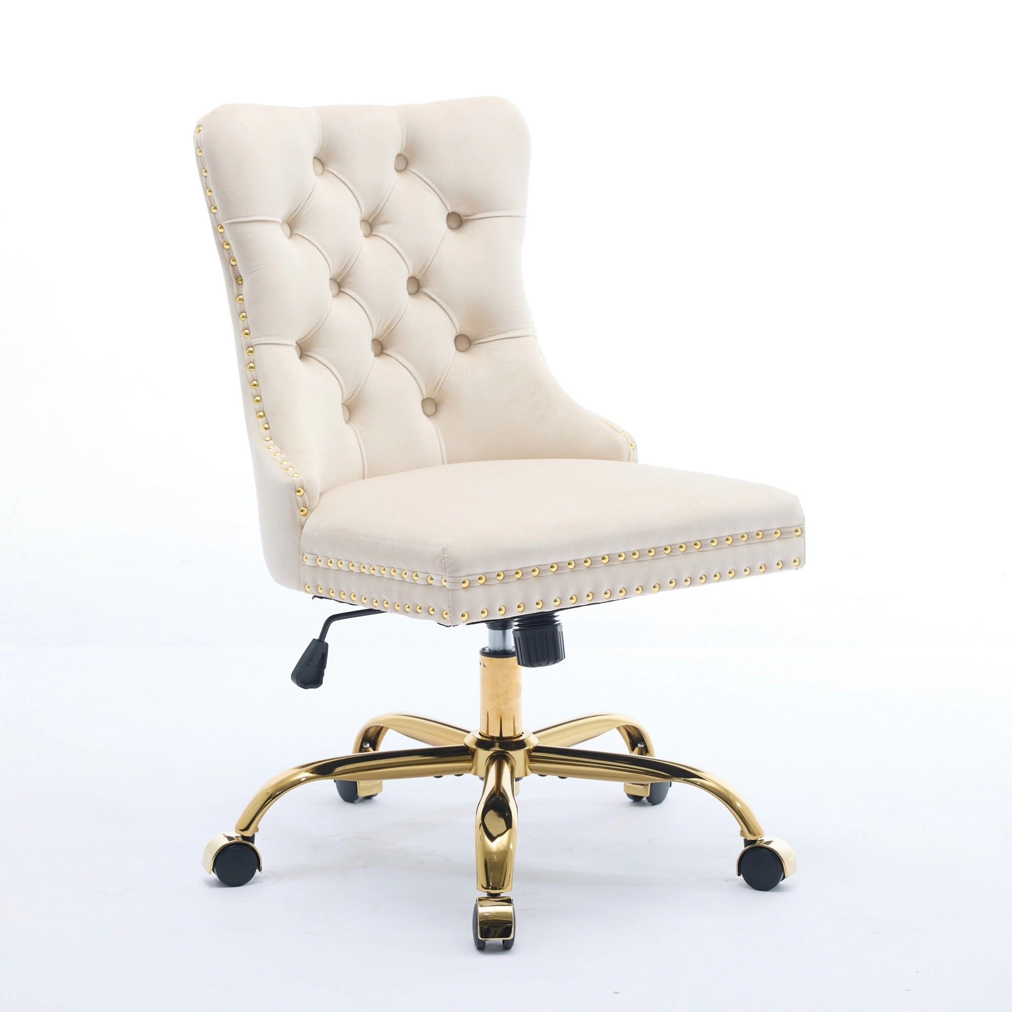 Platinum-Level Office Chairs Beige Velvet Tufted Office Chair, Modern Swivel Desk Chair