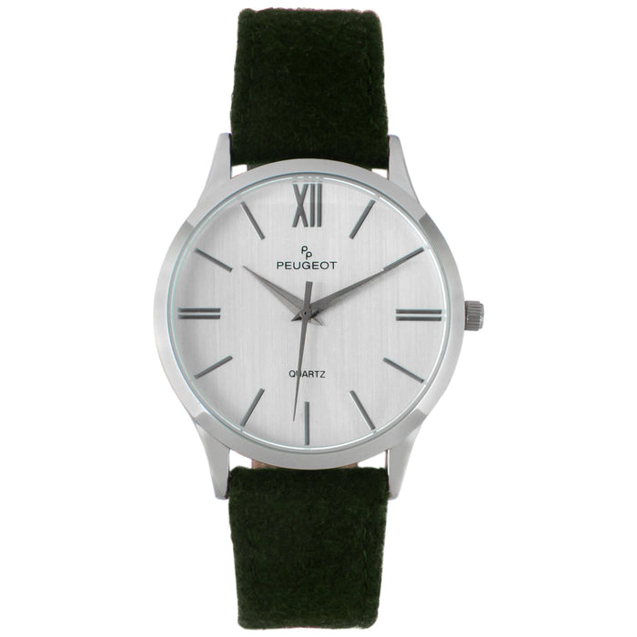 Peugeot Men's Round 40mm Steel Case with Green Wool/Leather Strap