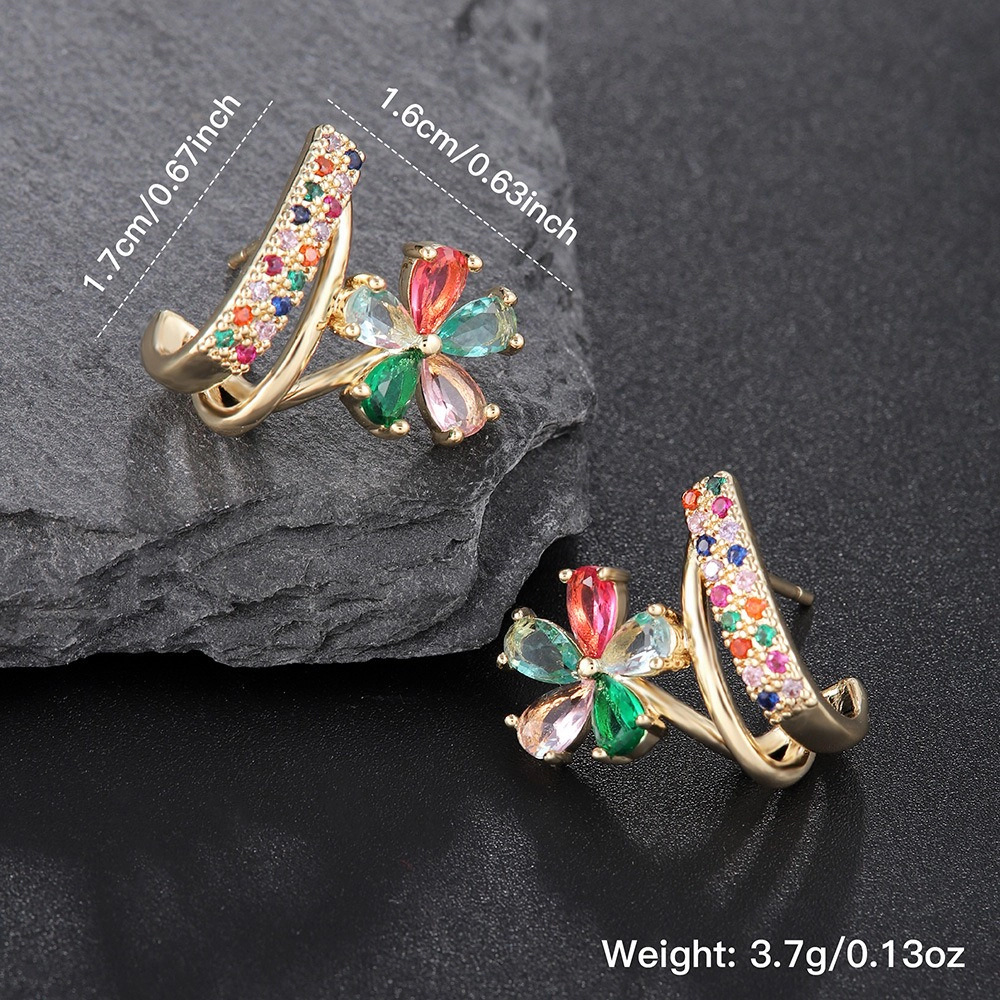 Colorful Flower Cubic Zirconia Huggie Earring Gold Plated Rainbow CZ Twisted Hoop Earring