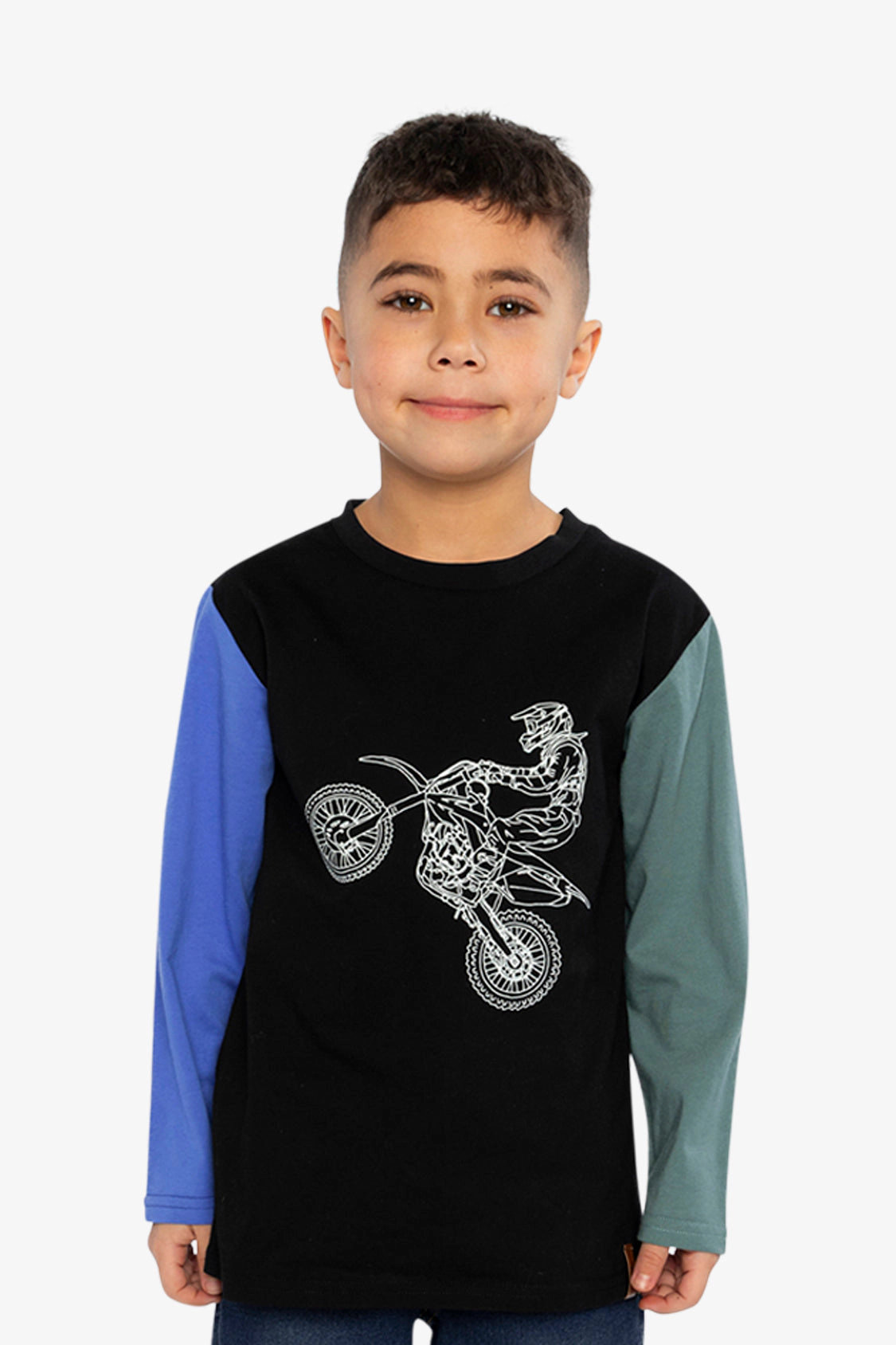 Deux par Boys Long Sleeve T-Shirt with Glow-in-the-Dark Motorcycle Graphic