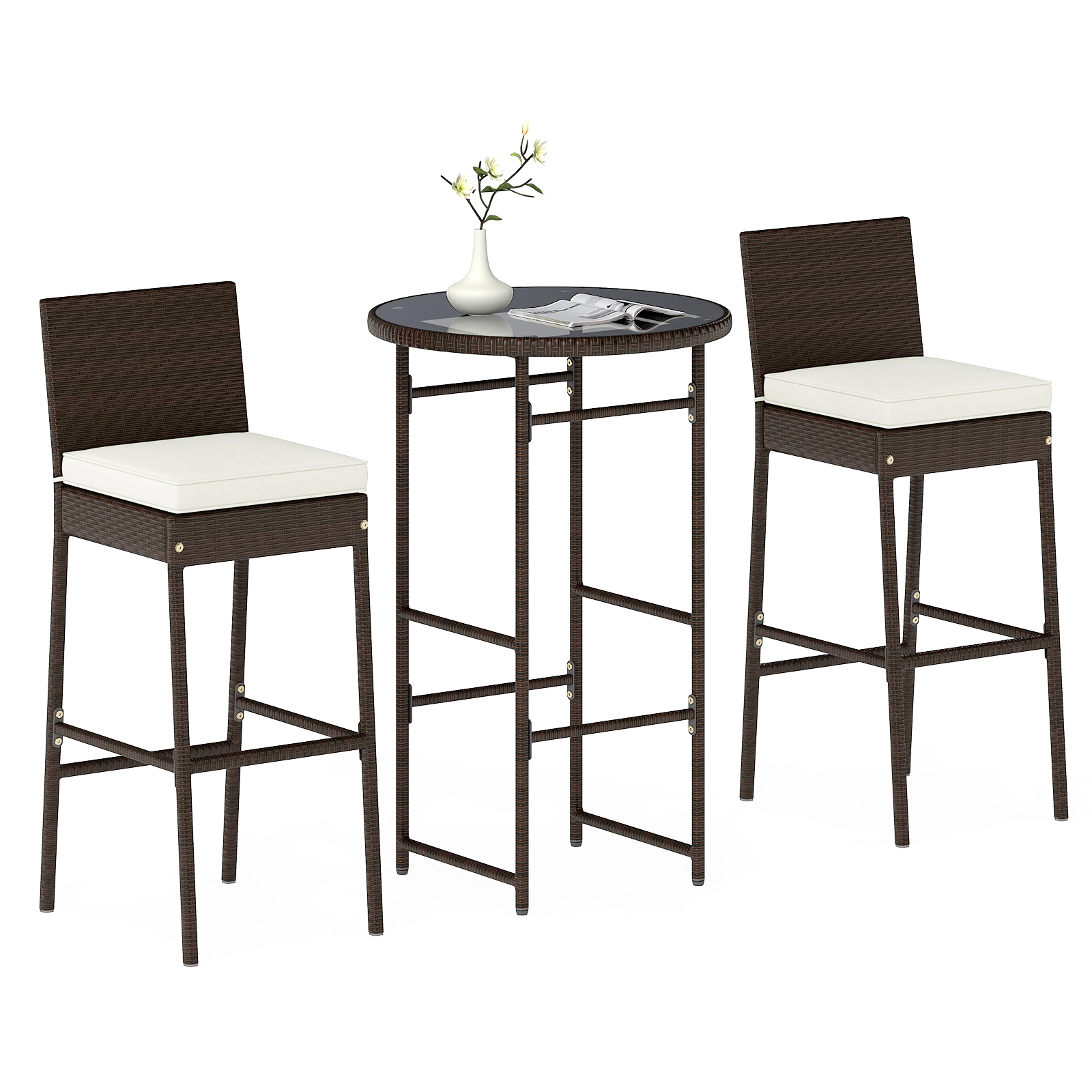 LJG 3 Piece Outdoor Bar Set Patio Heavy-Duty Metal Barstool and Table Set