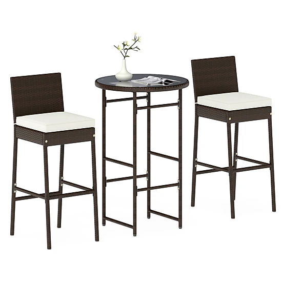 LJG 3 Piece Outdoor Bar Set Patio Heavy-Duty Metal Barstool and Table Set