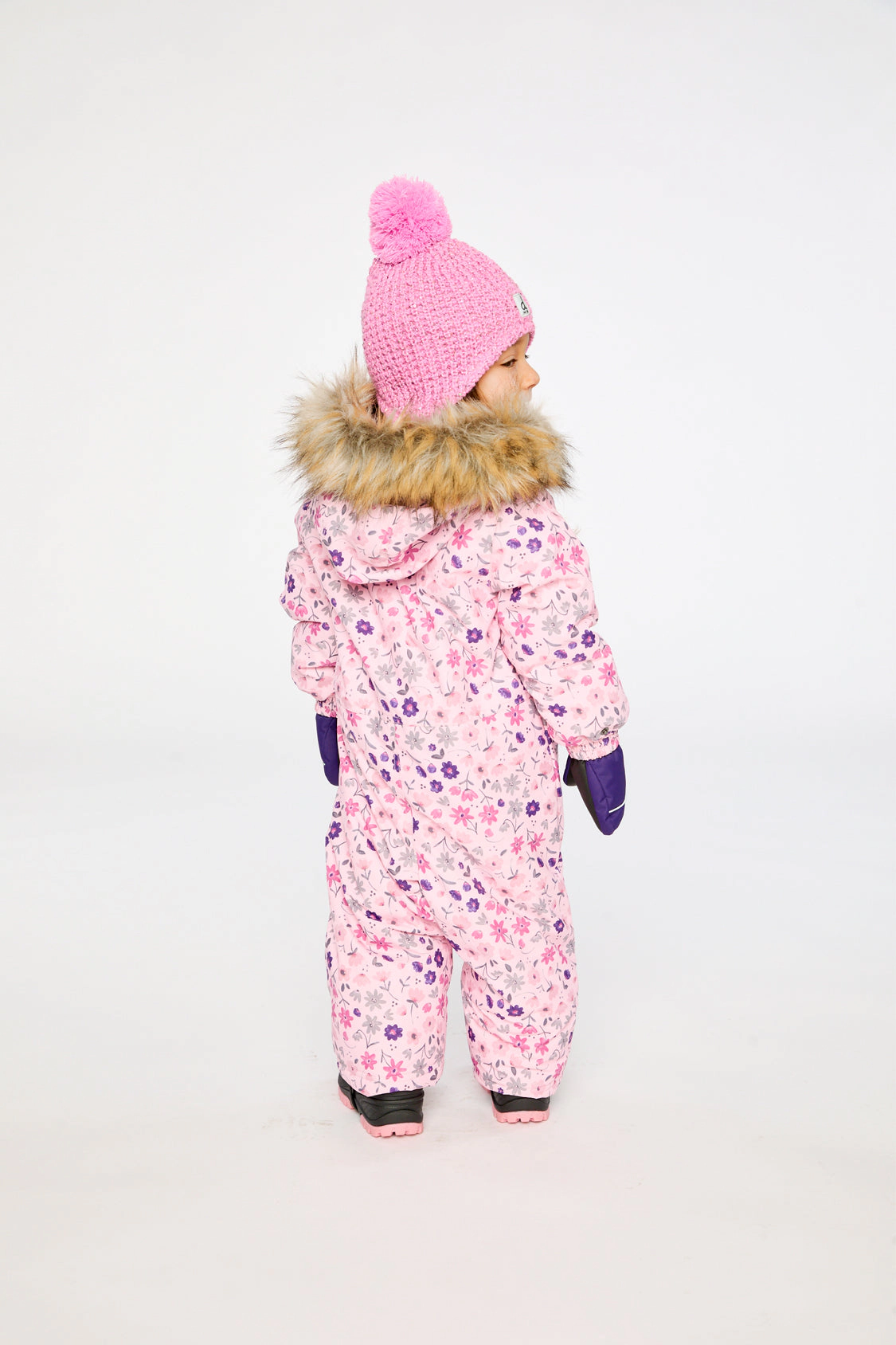 Deux par Girls Mini Flower Print One Piece Snowsuit Adapted for Car Seats with Detachable Hood