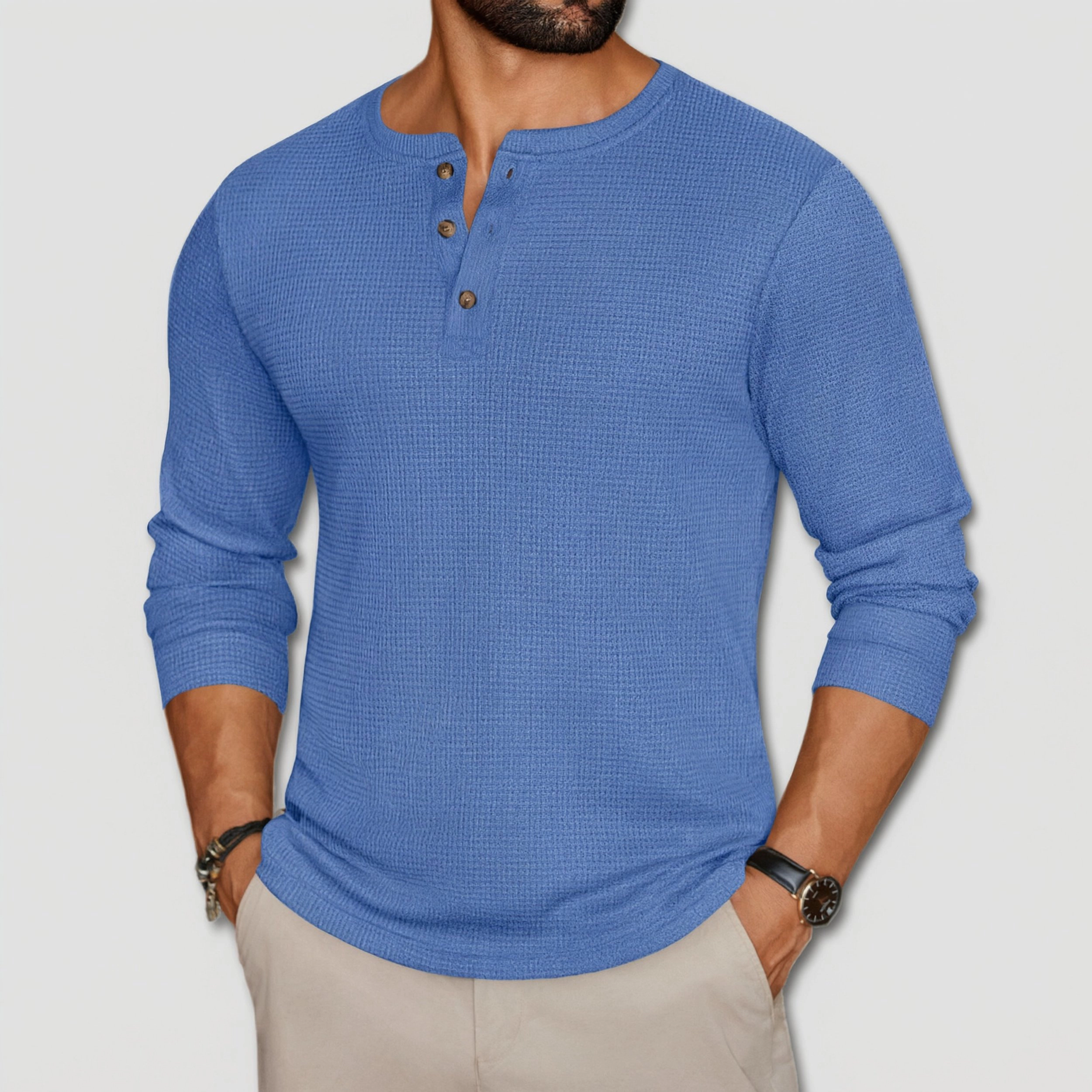Ekouaer Mens Henley Long Sleeve Shirts Waffle T Shirt Lightweight Thermal Undershirts
