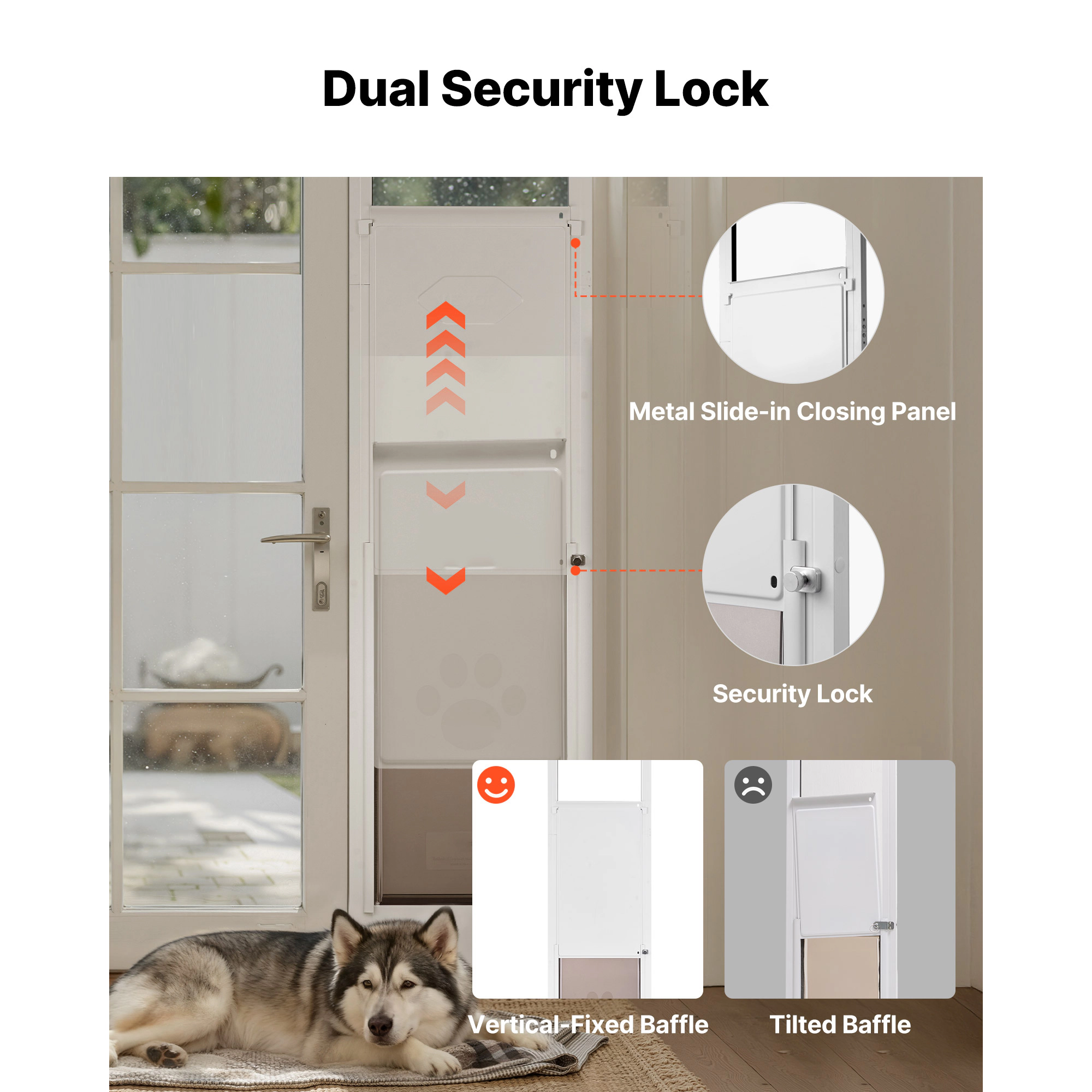 HONGGE Dog Door for Sliding Glass Door 91 to 96 in Adjustable Height Aluminum Alloy Frame with Metal Rotating Hinges