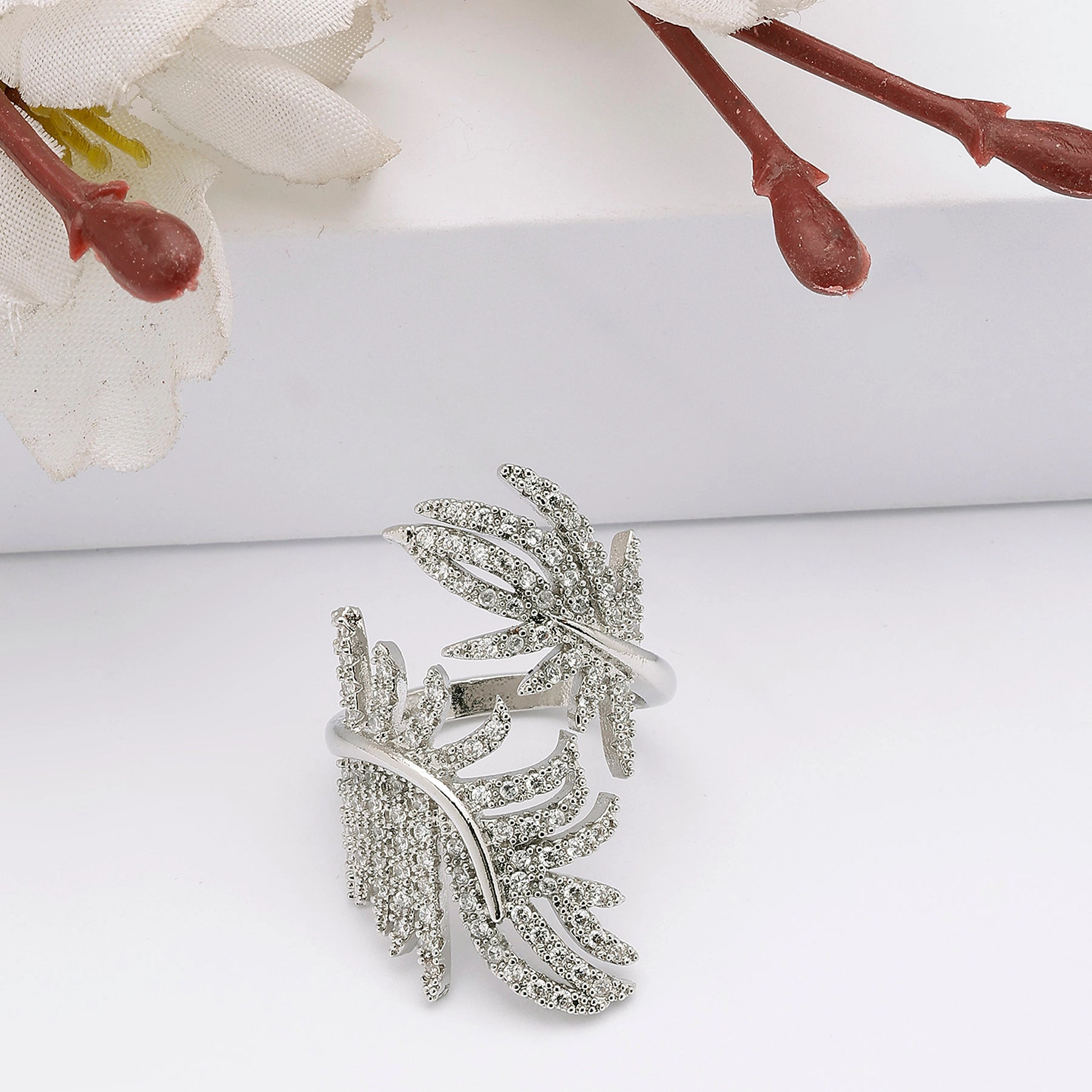 AGP Paris Women's Silver-Tone Feather Adjustable Ring