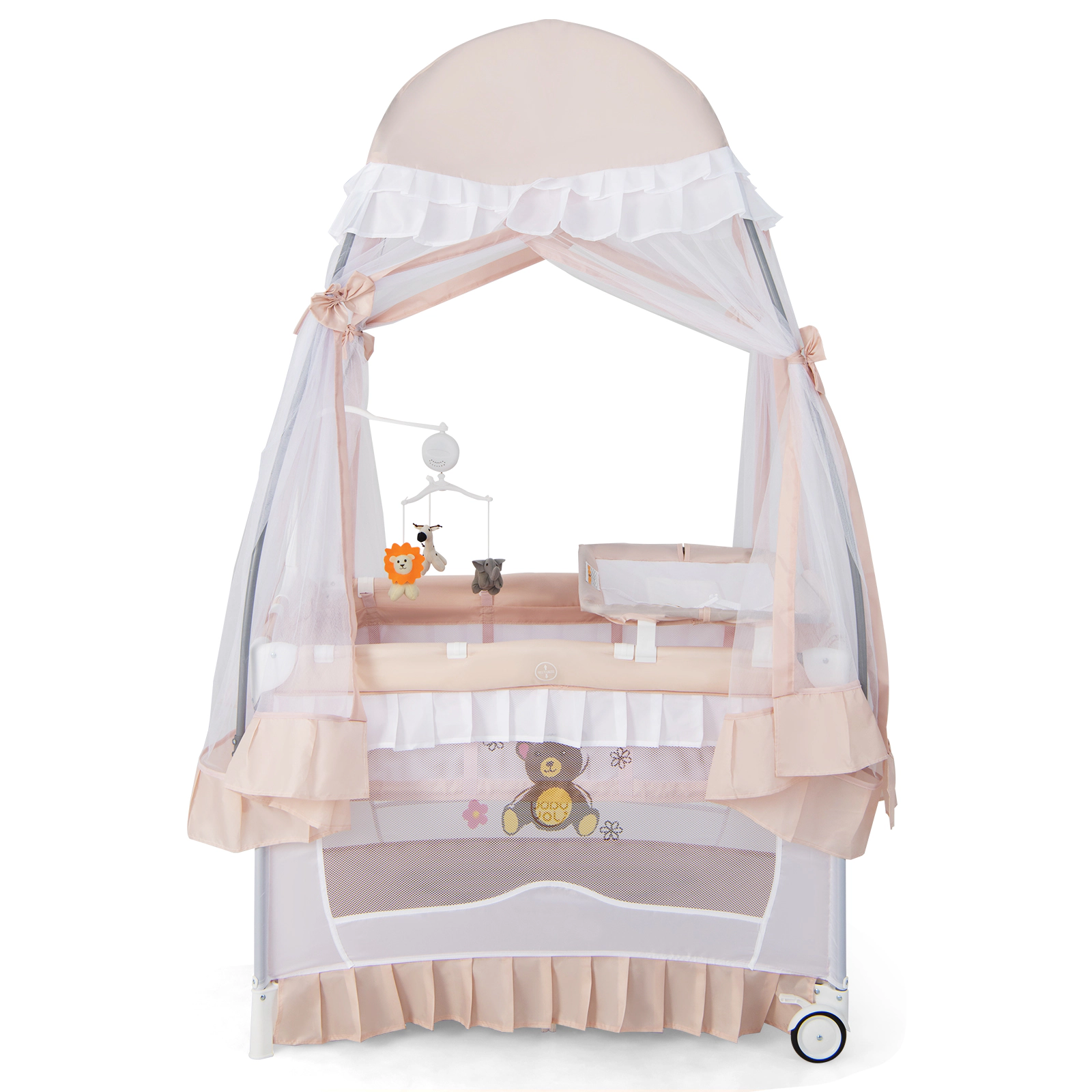 SUGIFT Convertible Bassinet Playard with Removable Changing Table & Detachable Mesh Net 33-lb Playpen Capacity Ages 0-36