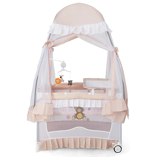 SUGIFT Convertible Bassinet Playard with Removable Changing Table & Detachable Mesh Net 33-lb Playpen Capacity Ages 0-36