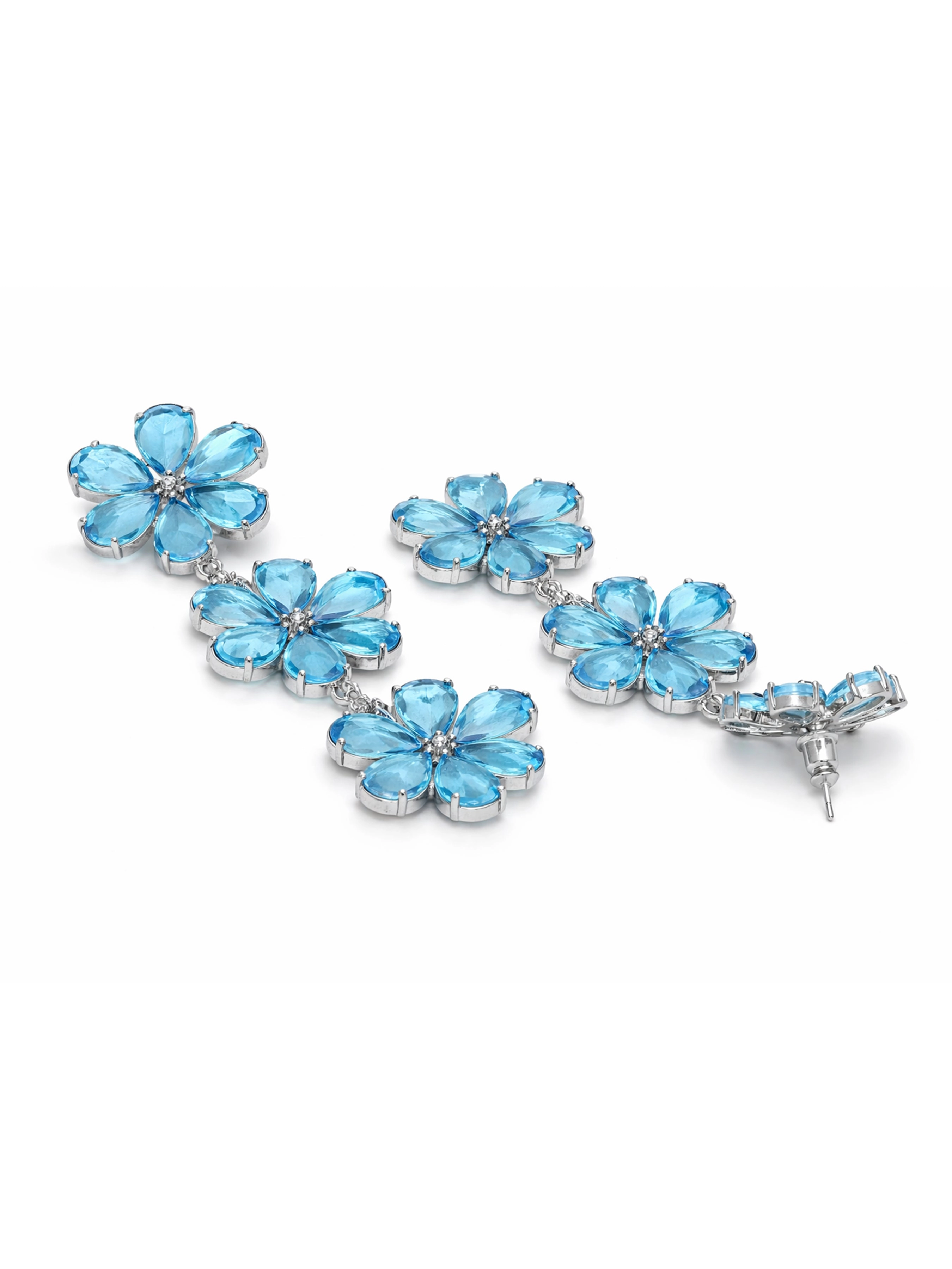 AGP PARIS Womens Triple Floral Crystal Drop Earrings