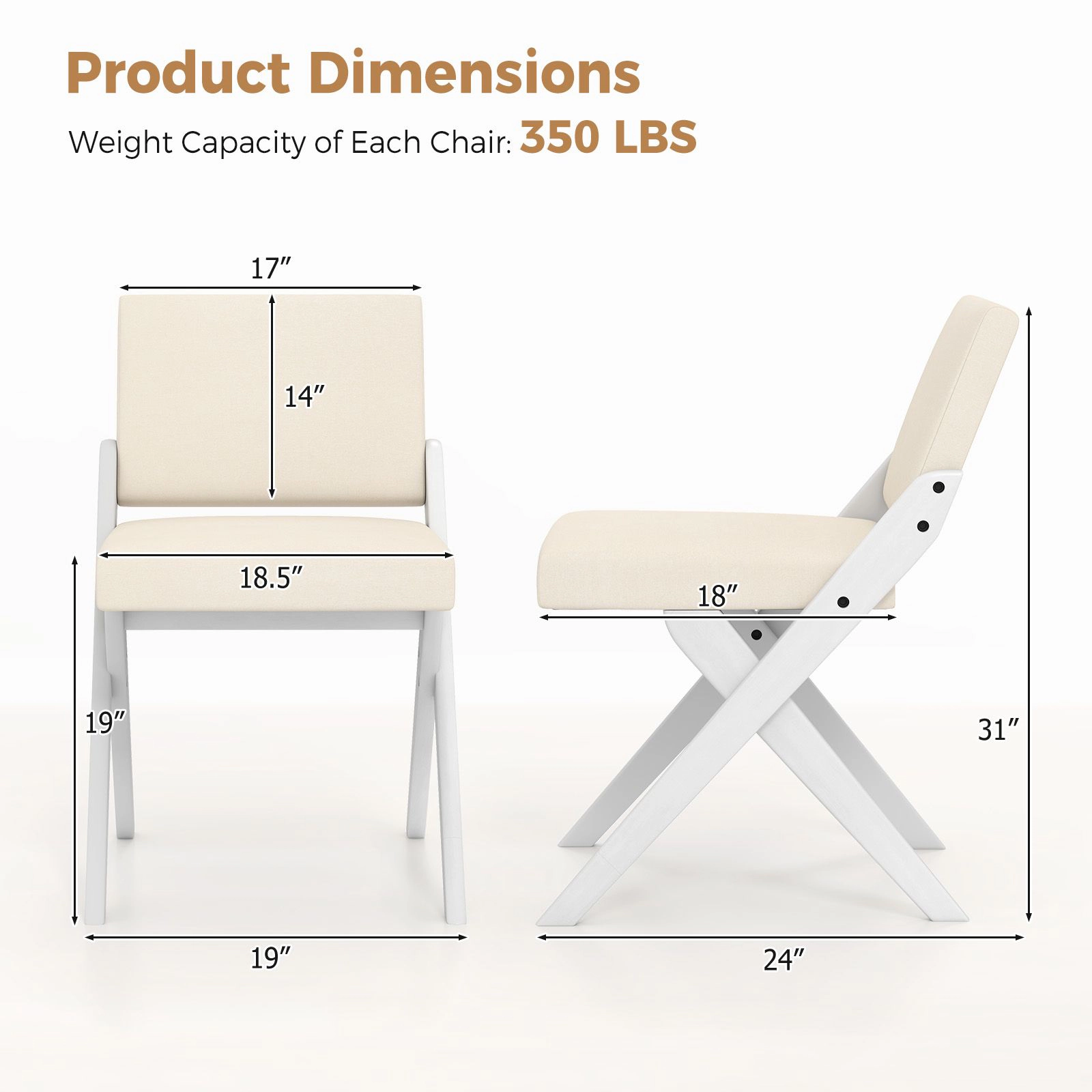SlickBlue Modern Dining Chairs Set of 2, Padded White Chairs