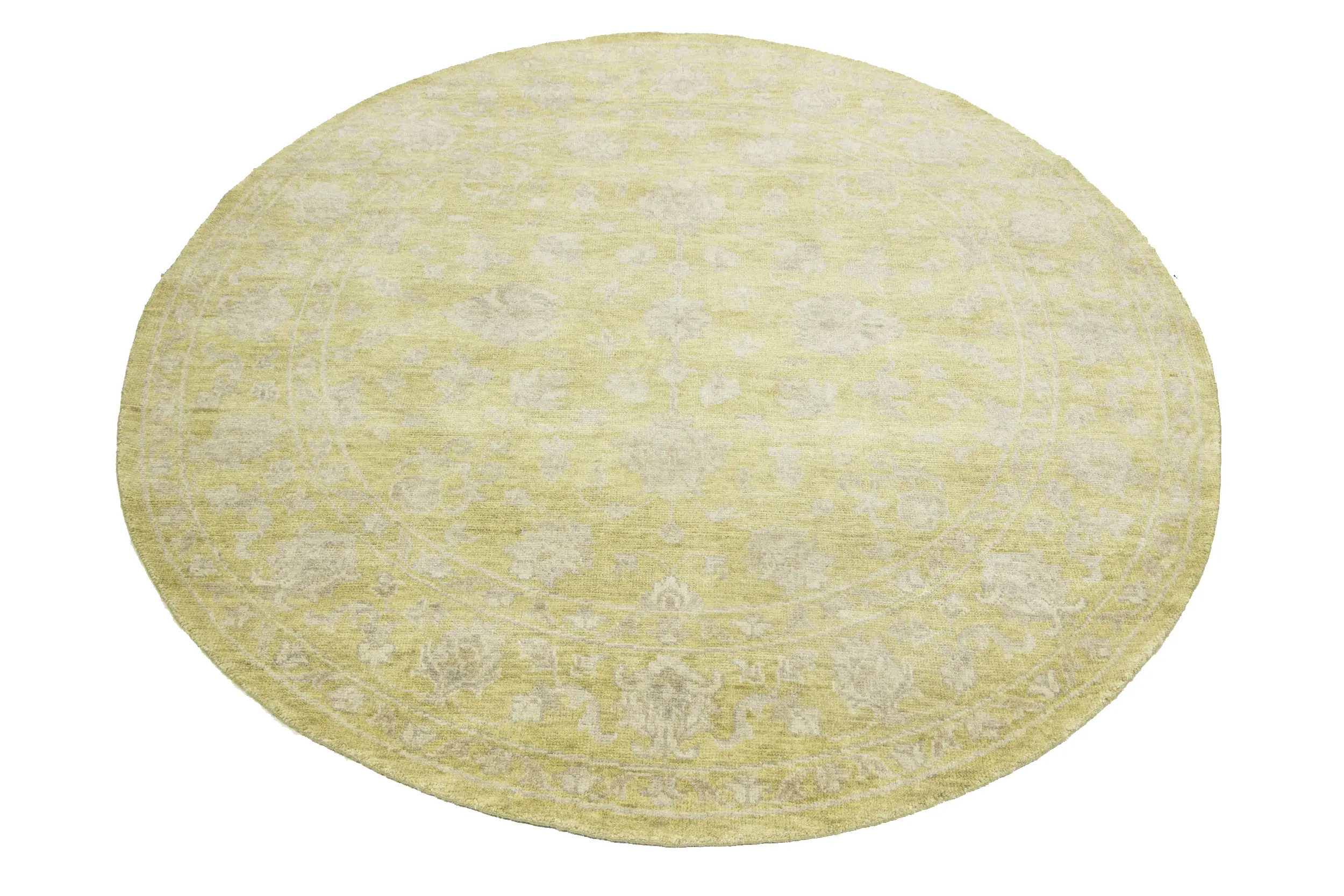 Magic Rugs Muted Golden Yellow Floral 8X8 Transitional Oriental Round Rug