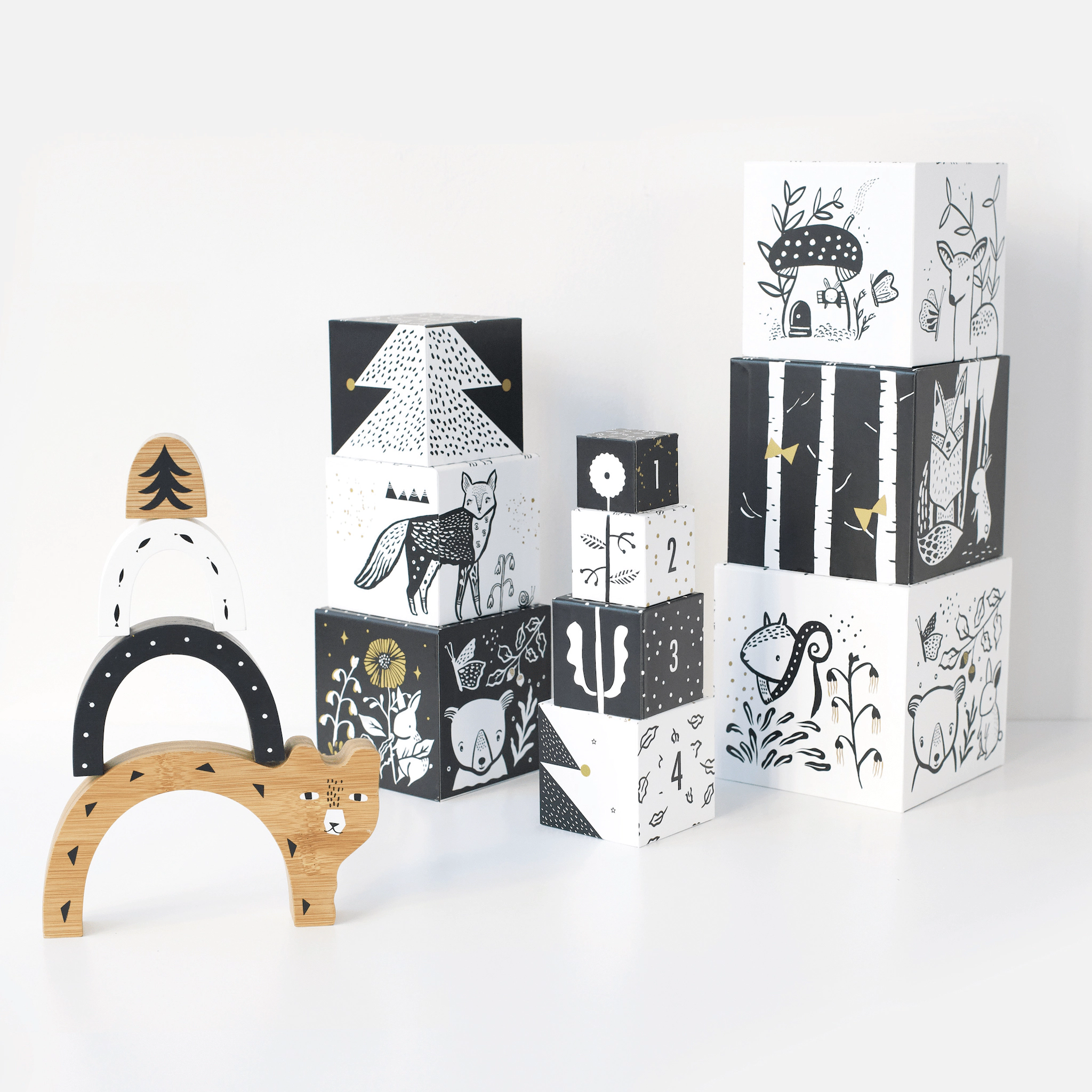 Wee Gallery Woodland Builder Bundle - Bamboo Nesting Bear and Nesting Blocks