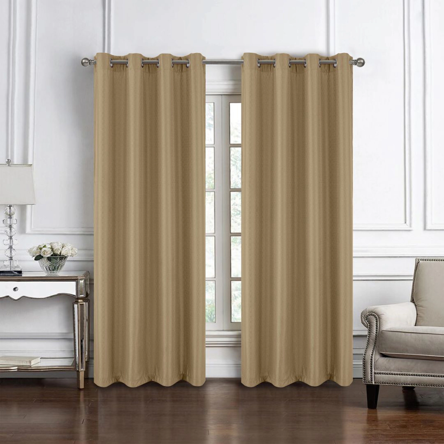 RT Designers Collection 100% Polyester 140 GSM Sedona Jacquard Grommet Curtain Panel 54" x 90" Taupe