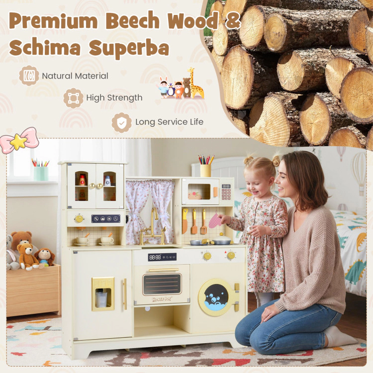 Hivvago Wooden Toy Kitchen Playset with 14 Accessories for Aged 3+ Years