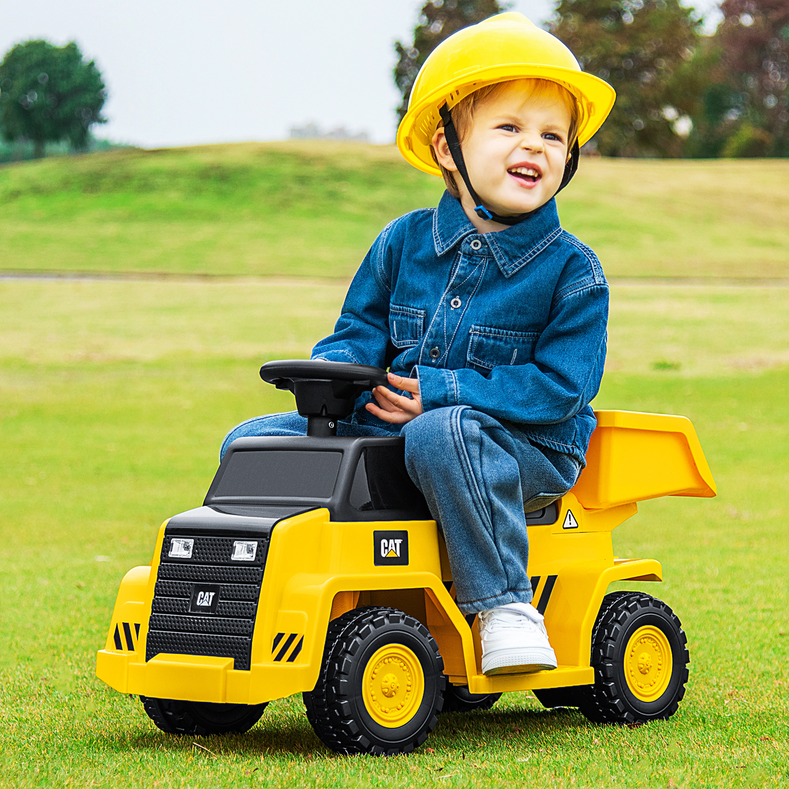 Hivvago 6V Electric Licensed Caterpillar Construction Vehicle with One-Button Start-Yellow