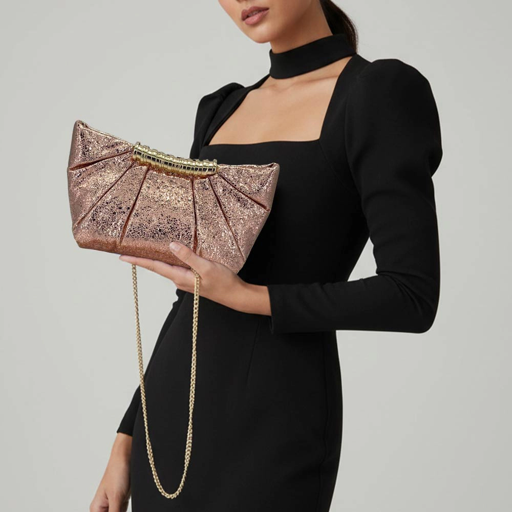 FASHNZFAB Pleated Metallic Sparkle Evening Clutch Crossbody Bag