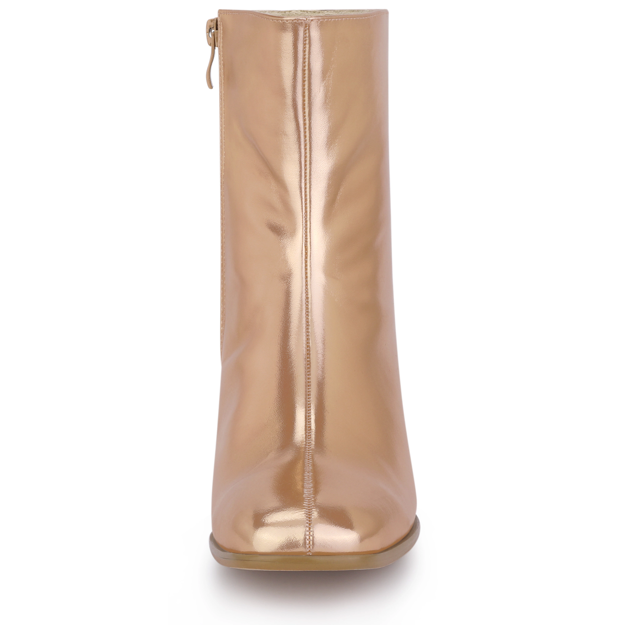 BLISSFUL STEP Women Metallic Square Toe Chunky Heel Gogo Ankle Boots