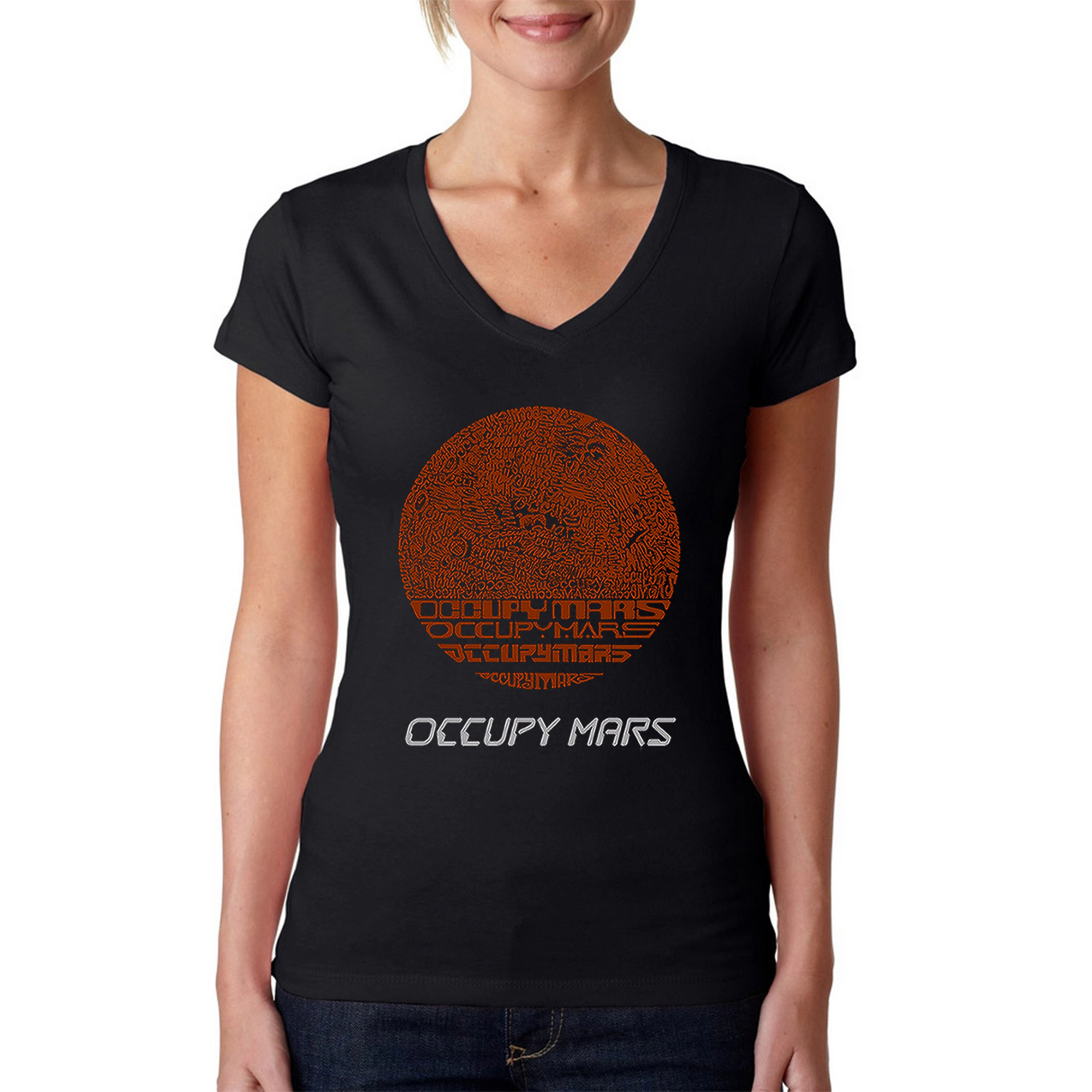 LA Pop Art Womens Word V-Neck T-Shirt - Occupy Mars