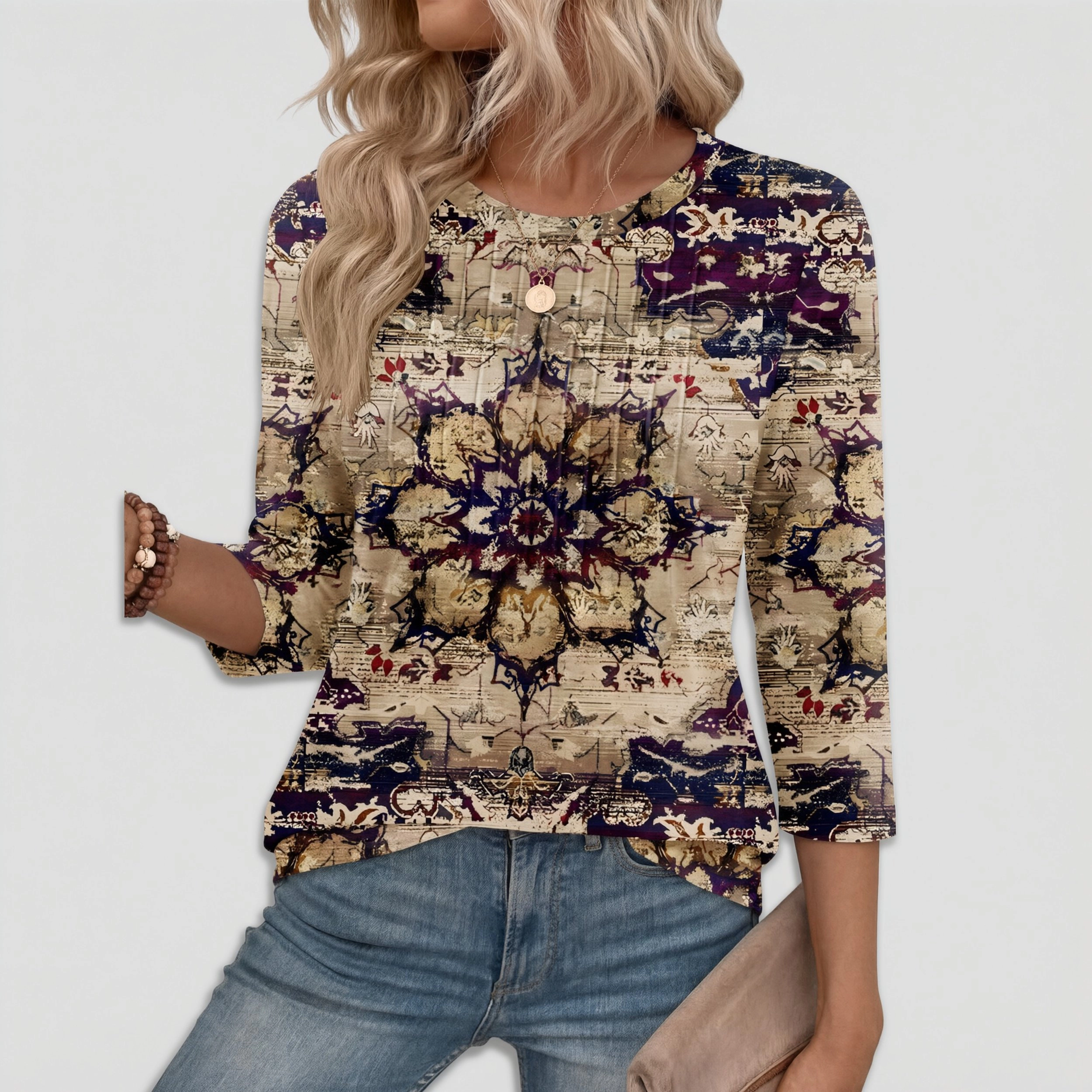Zeagoo Women Pleated Three Quarter Sleeve Blouse