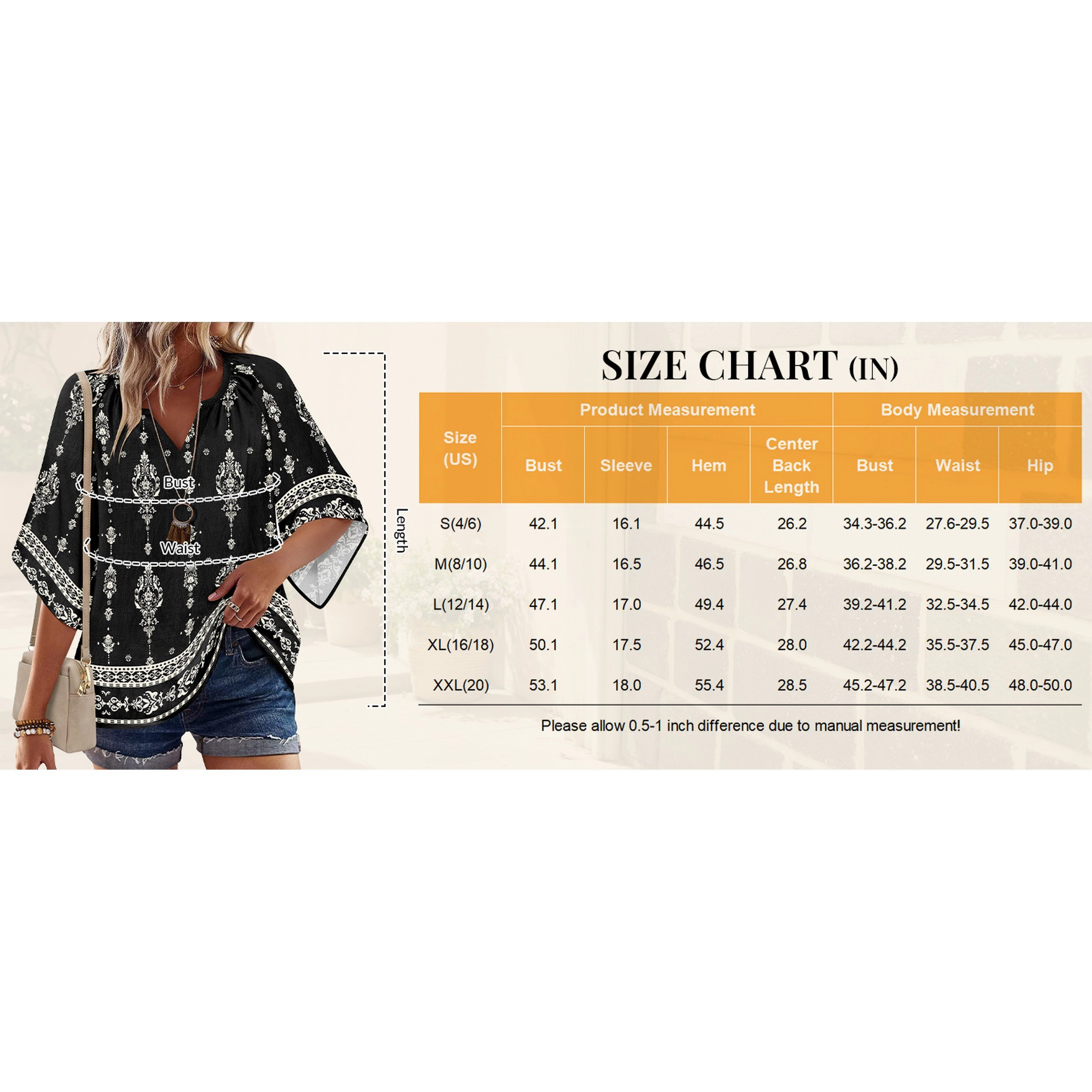 Zeagoo Womens 3/4 Sleeve V Neck Floral Printed Boho Blouses Loose Casual Bohemian Tunic Shirts