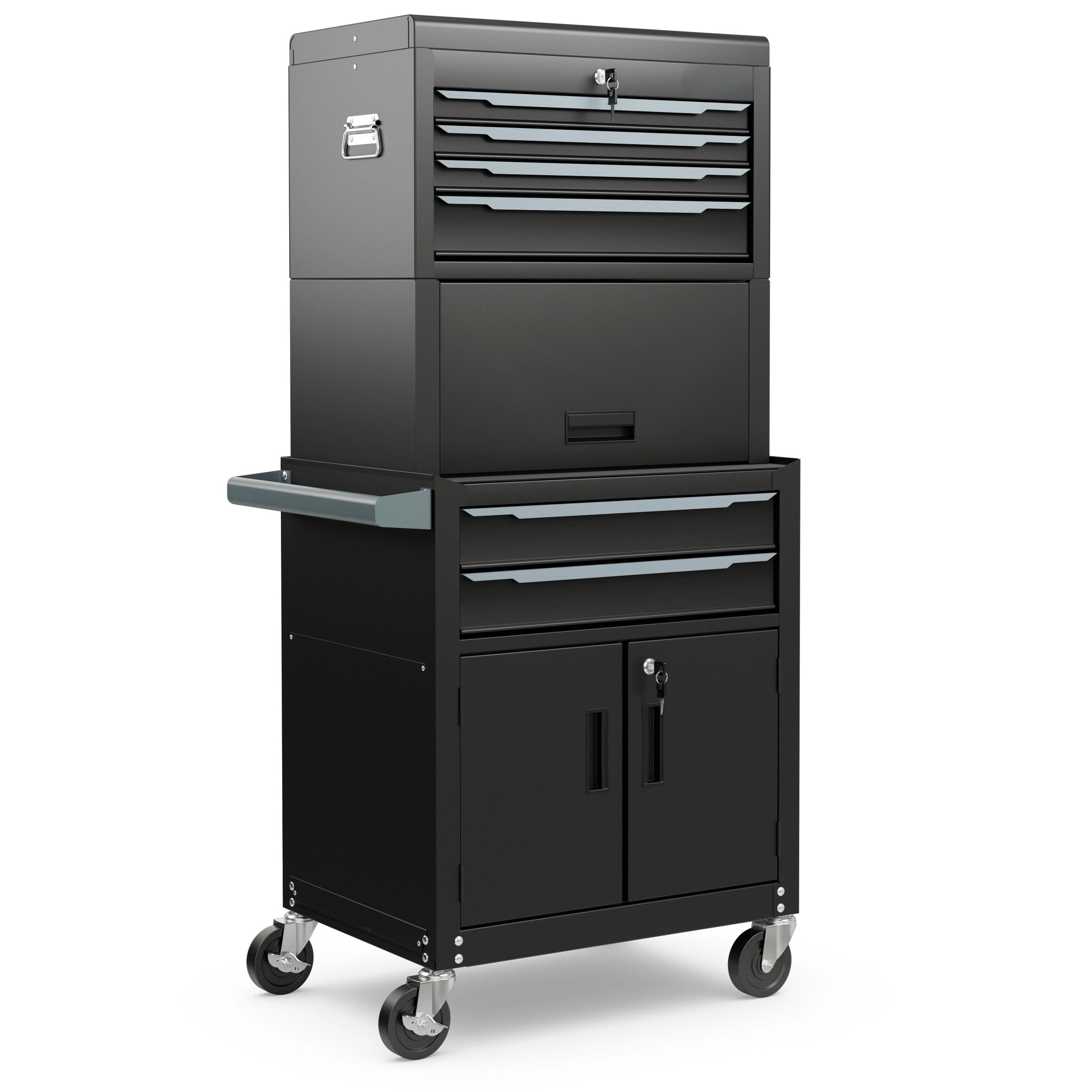 SUGIFT 3-in-1 6-Drawer Rolling Metal Tool Chest Storage Cabinet 330-lb Capacity 28-in Wide Detachable Top Chest Black