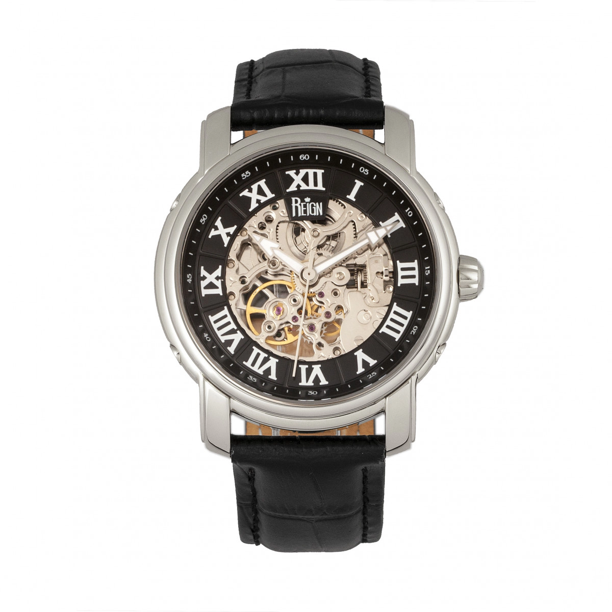 Reign Kahn Automatic Skeleton Leather-Band Watch