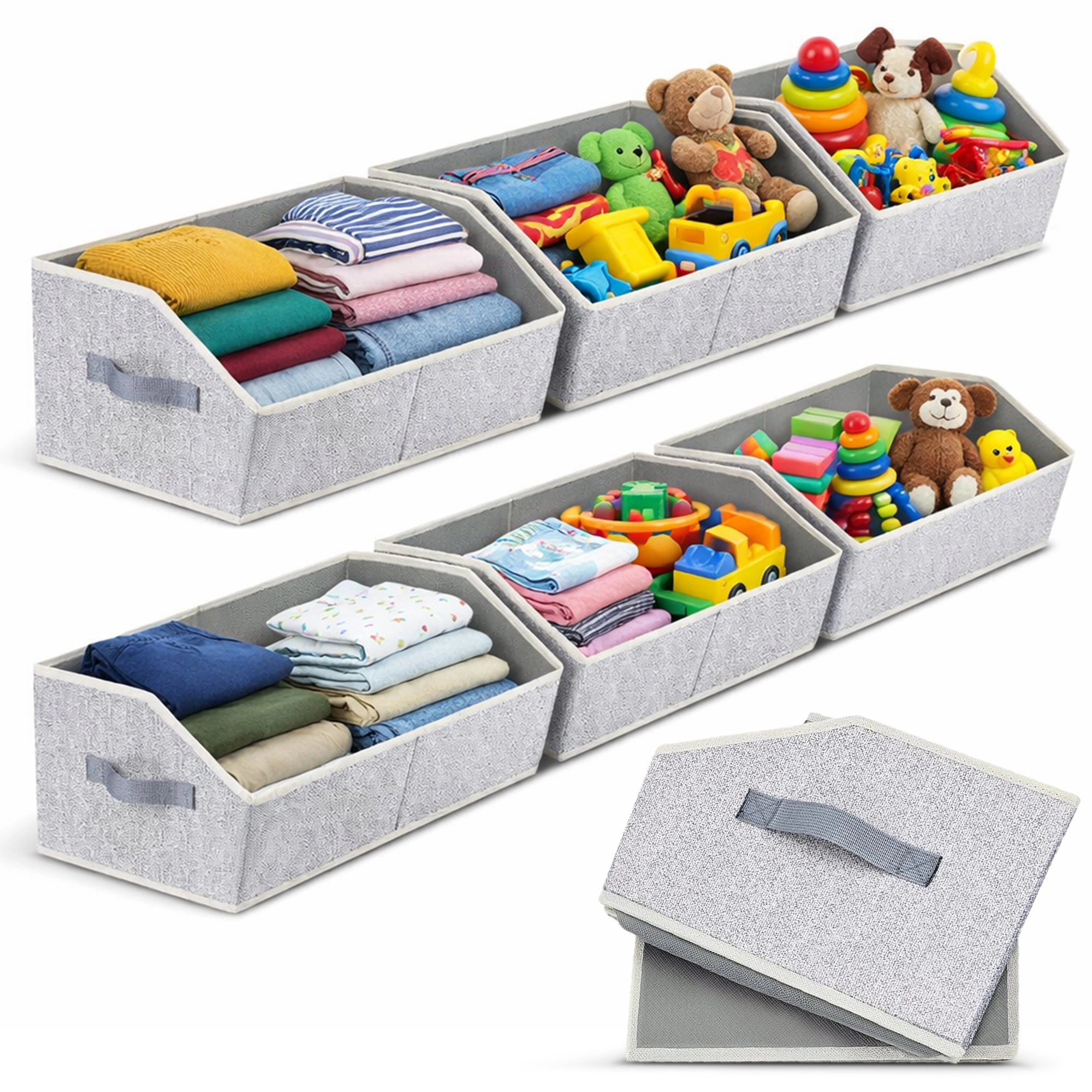 Cheer Collection 6-Pack Collapsible Open-Front Fabric Storage Bins with Reinforced Handles