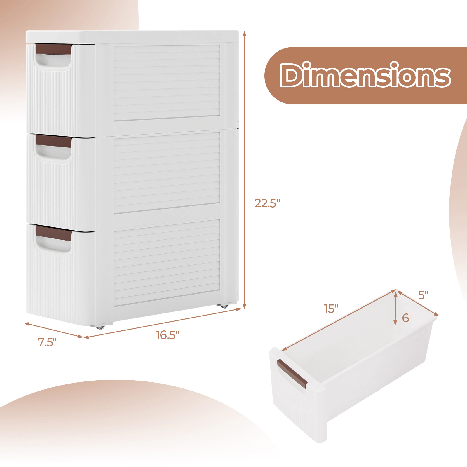 SUGIFT 3-Drawer Rolling Storage Cabinet White Narrow Organizer Unit with Built-In Wheels