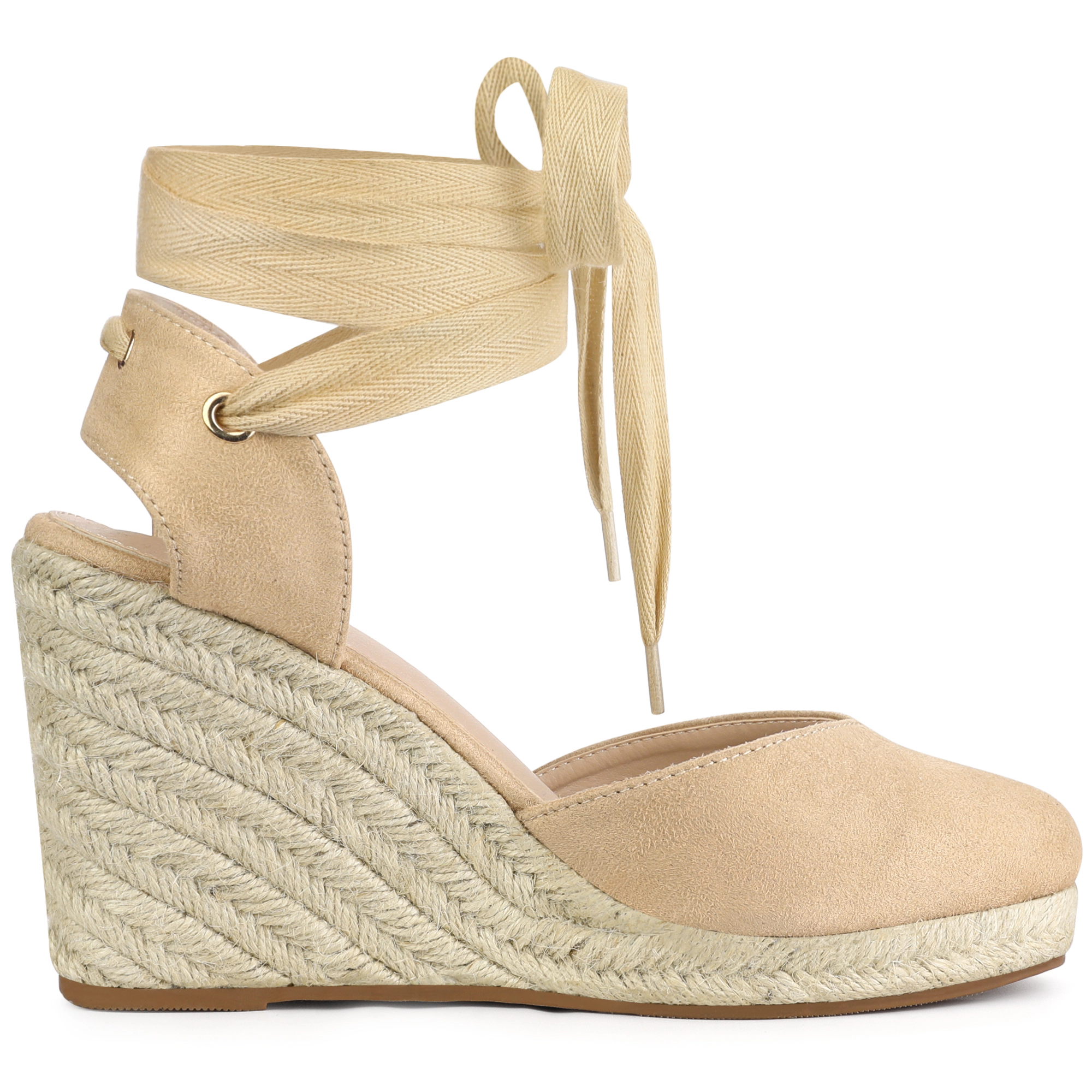 BLISSFUL STEP Women's Closed Toe Espadrilles Wedges Tie Up Wedge Sandals