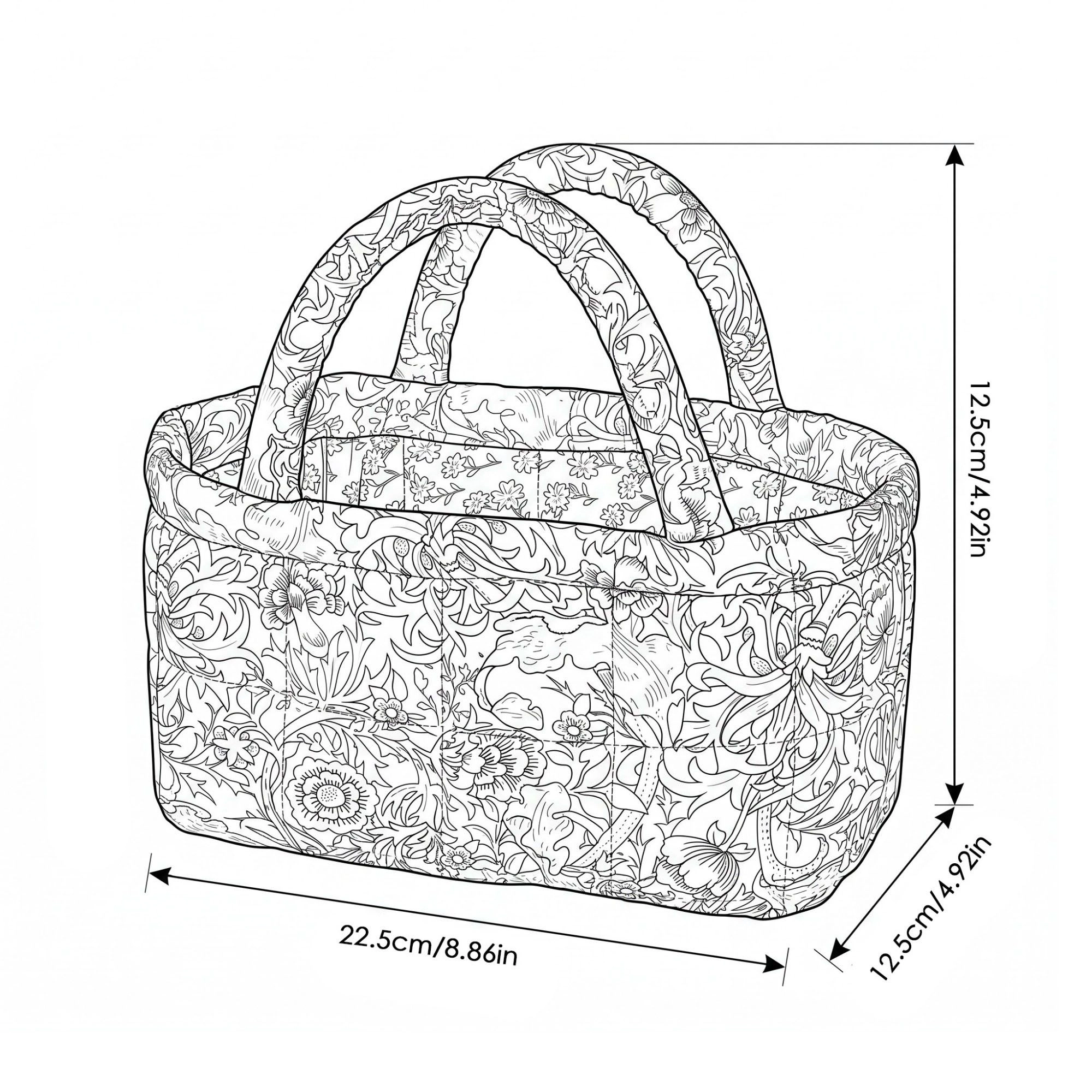 Alilang Women Floral Print Quilted Organizer Tote Bag with Multiple Pockets and Carry Handles