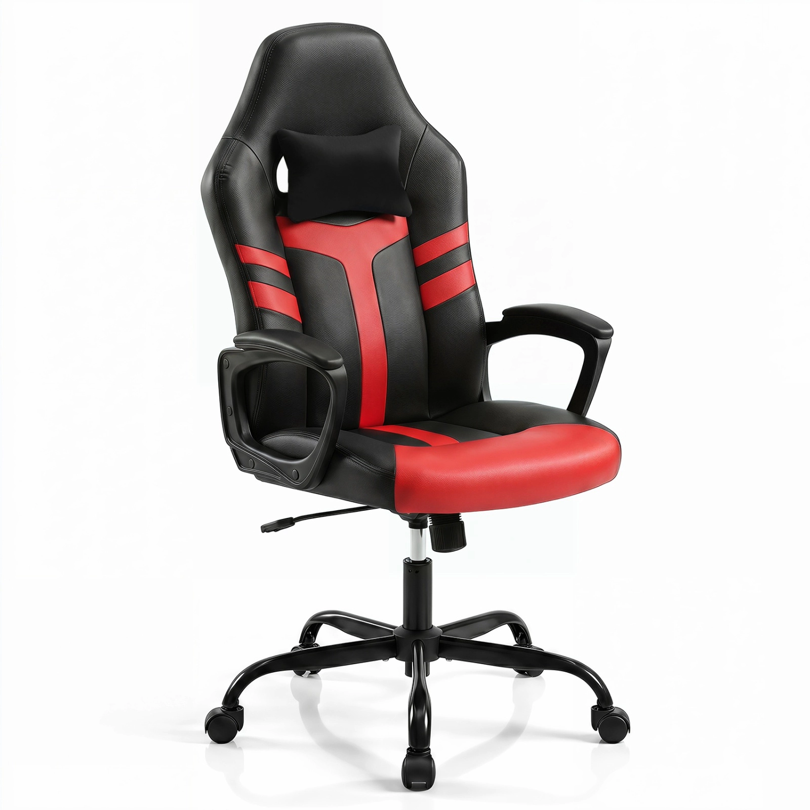 SUGIFT Red Faux Leather Rocking Office Chair with Removable Head Pillow