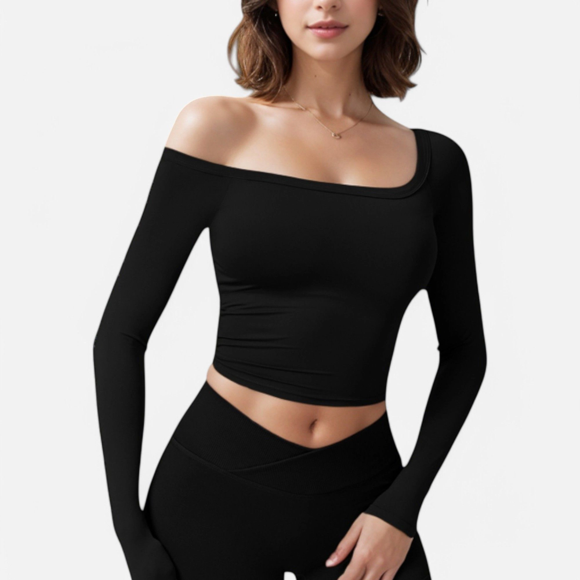Anna-Kaci Women's One Shoulder Long Sleeve Crop Top with Thumb Holes for Casual Look