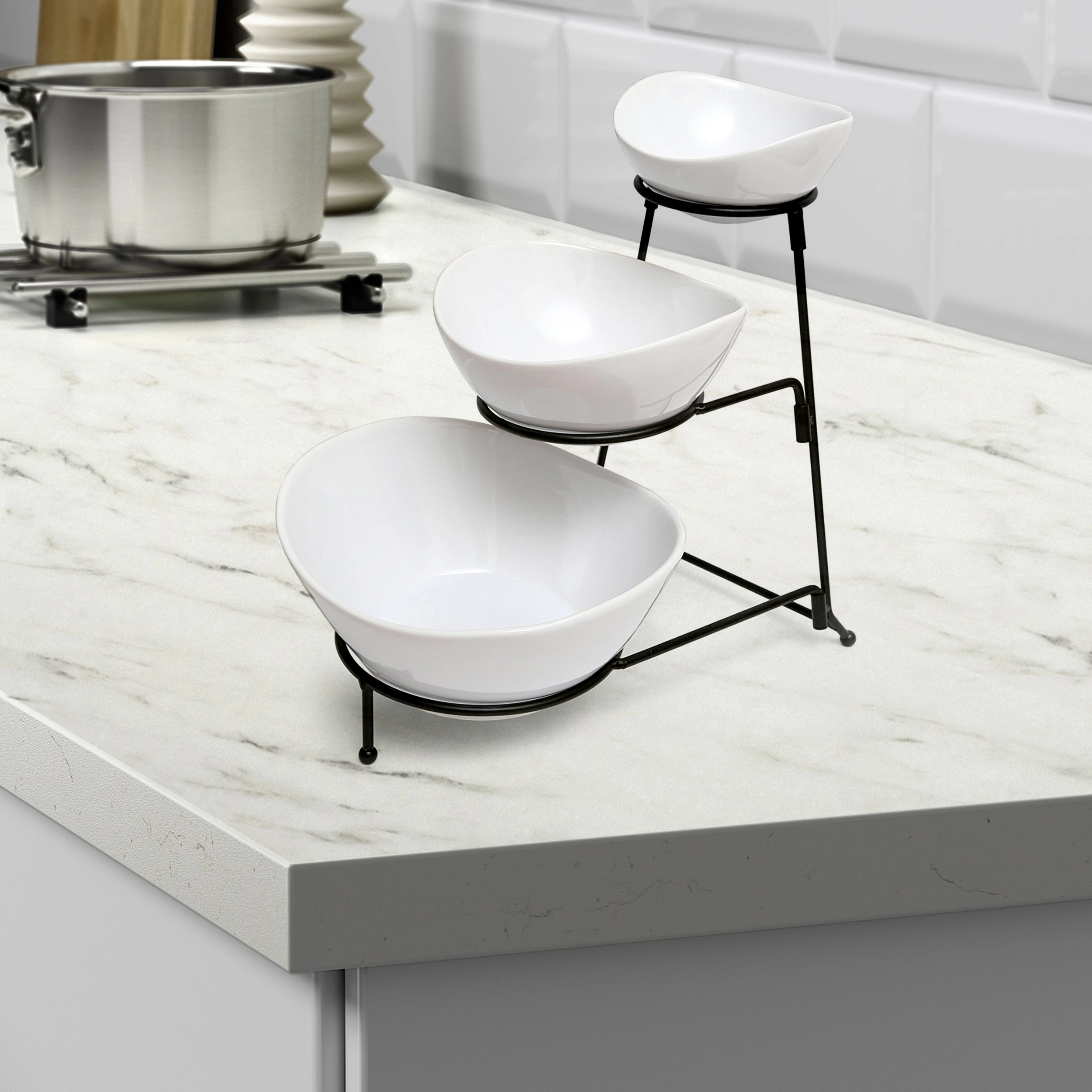 Gibson Elite Gracious Dining 3 Tier Bowl Server Set with Metal Stand