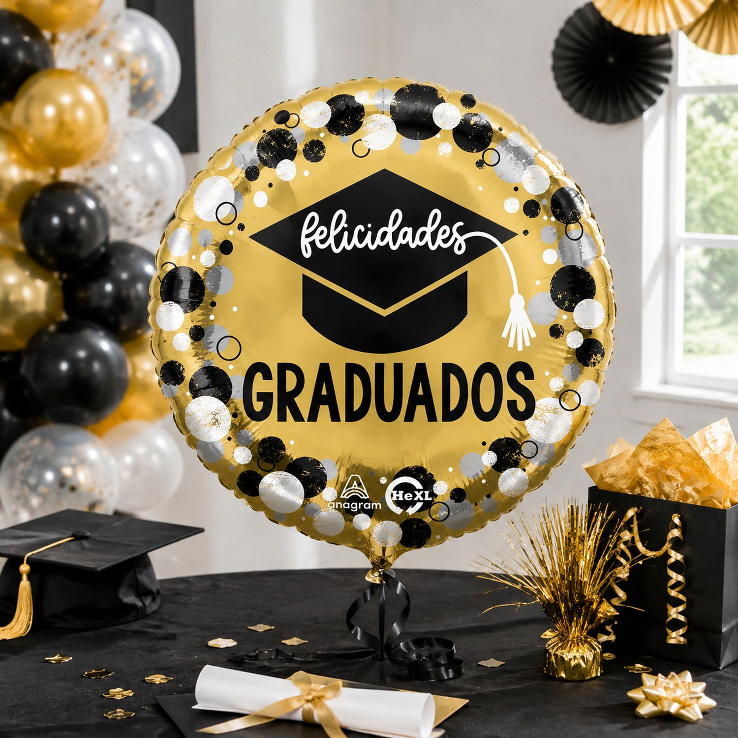LoonBalloon Dad Graduados Felicidades Circles and Dots Foil Balloon 5-Pack