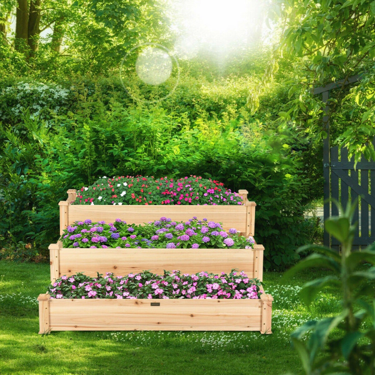 Hivvago Elevated 3 Tier Wooden Garden Bed for Home Gardening