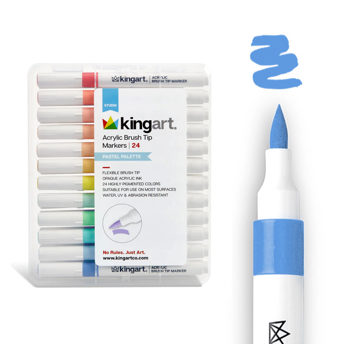 KINGART Pastel Acrylic Brush Tip Markers - Set of 24