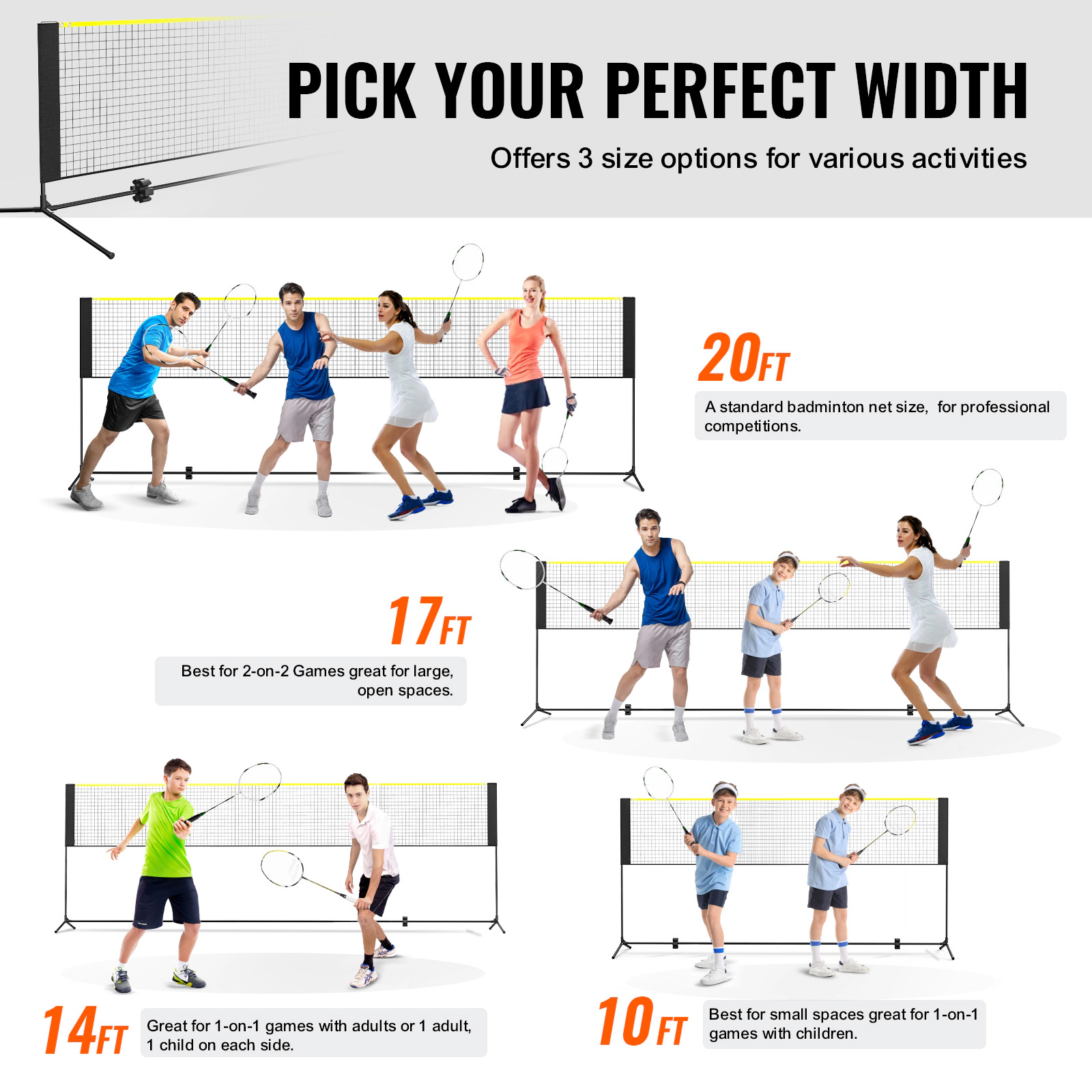 HONGGE Badminton Net Height Adjustable Volleyball Net Foldable Pickleball Net Portable Easy Setup Tennis Net Set with