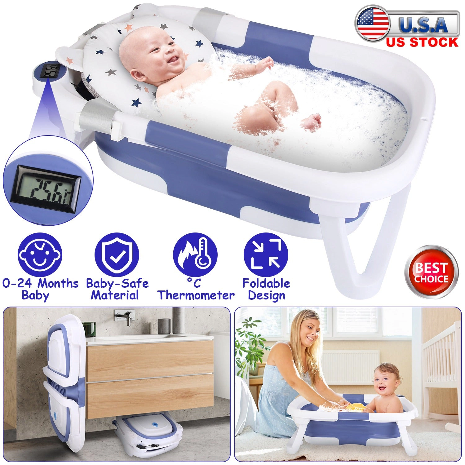 GBruno Kids' Kids' Collapsible Baby Bathtub With Thermometer