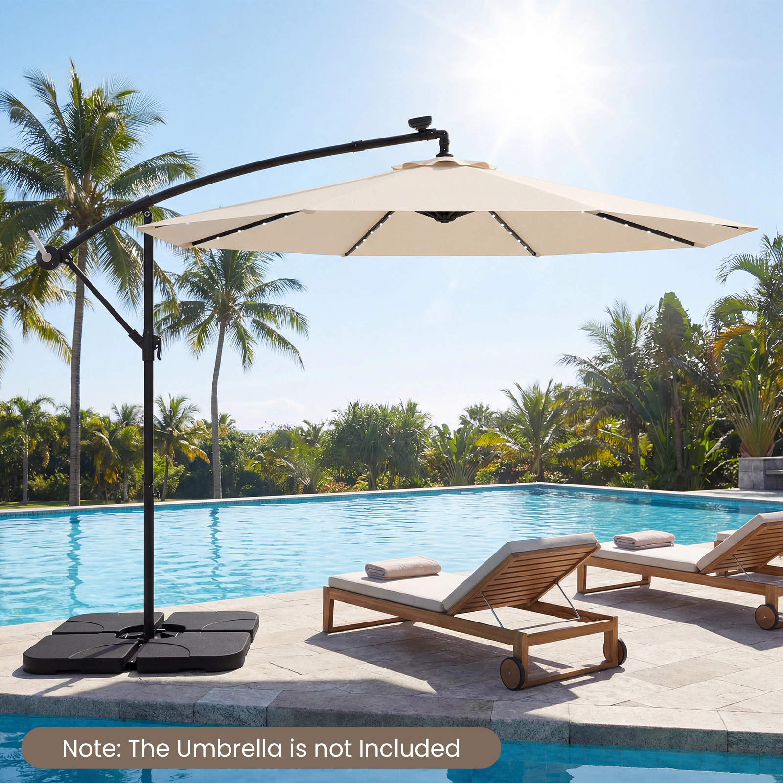 SUGIFT 4-Piece HDPE Cantilever Umbrella Base Set 20-in Square Plates 164-lb Fillable Weight with U-Locking Pins Black