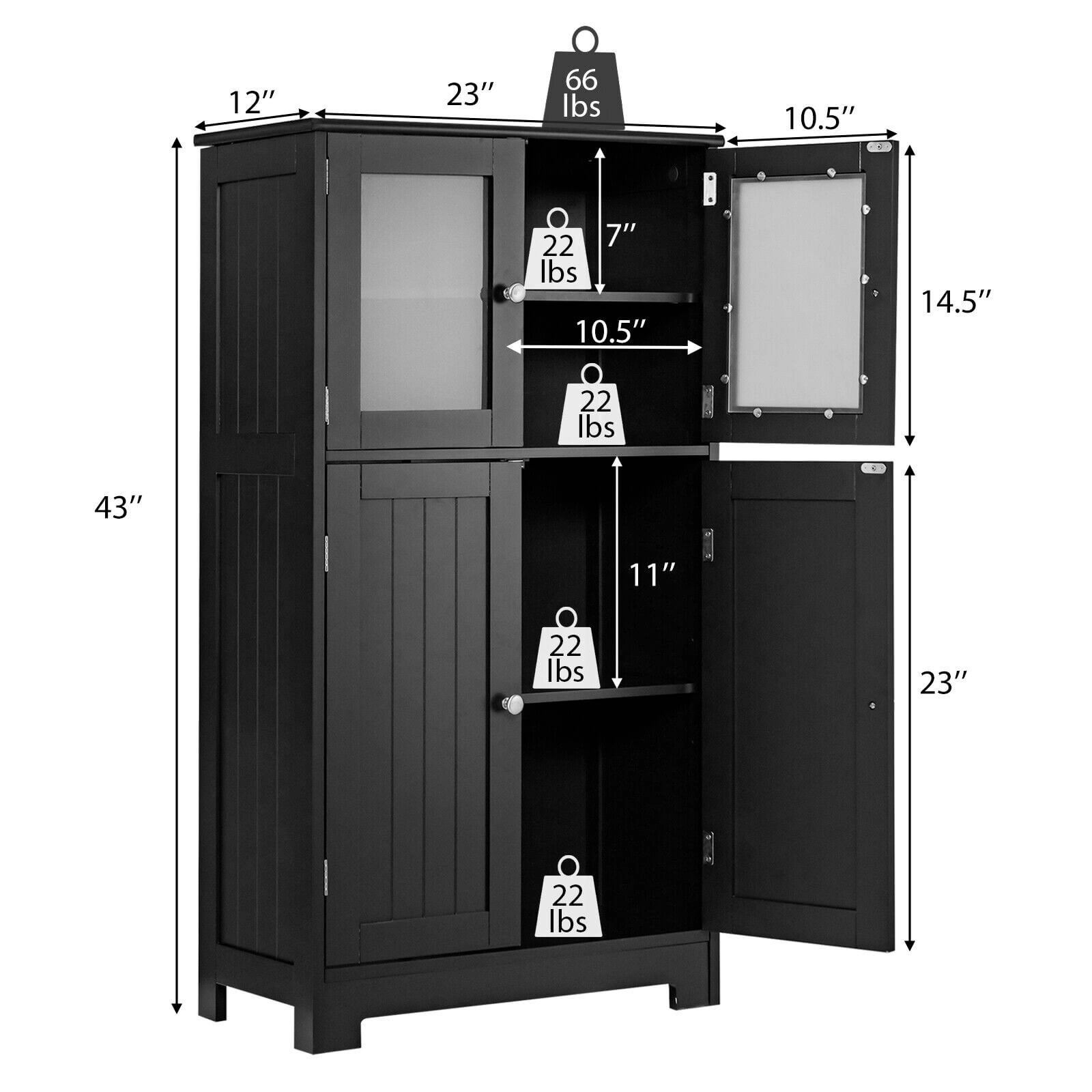 Glintex 43-Inch Storage Cabinet with Tempered Glass Upper Doors and Metal Hinges