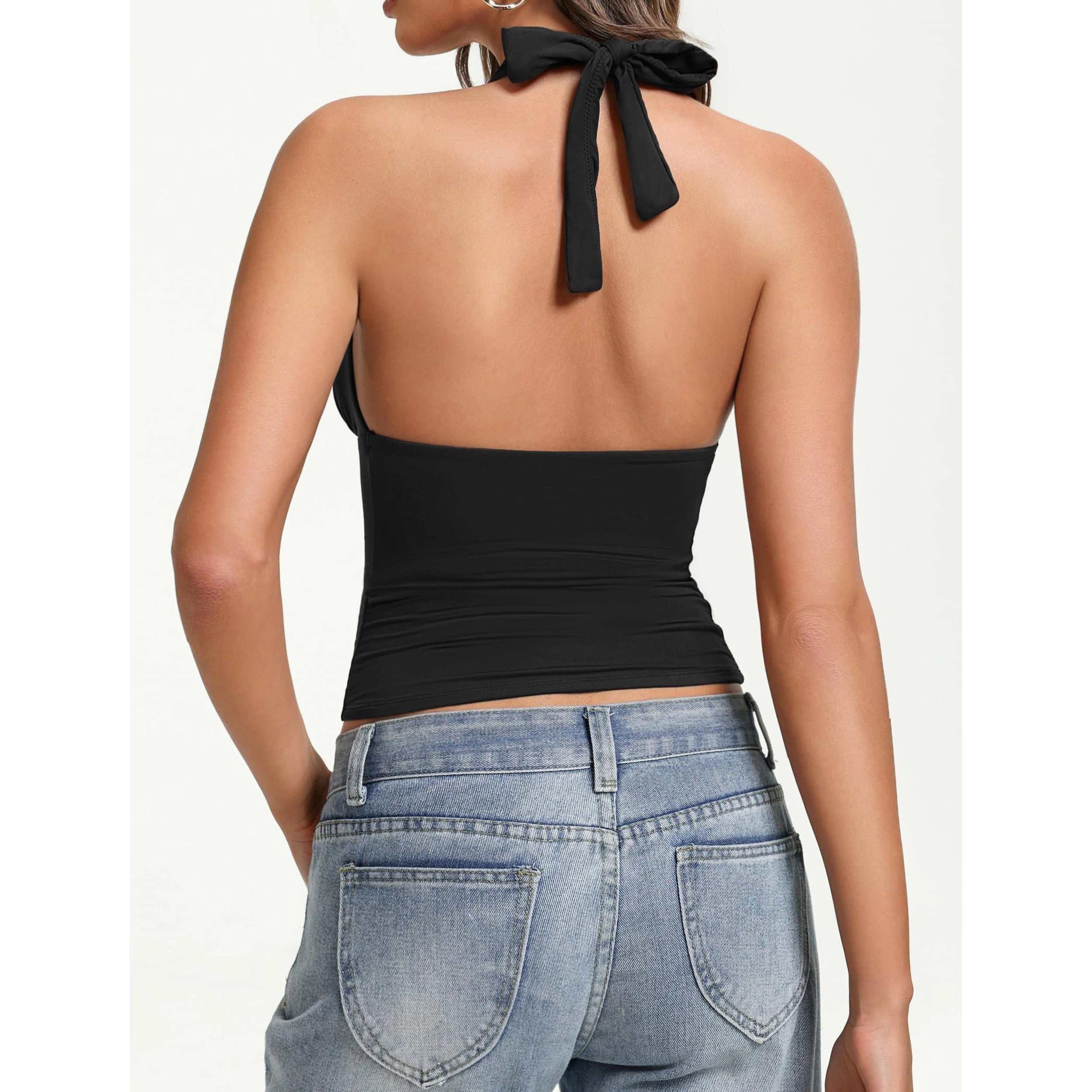 Avidlove Women's Double Lined Backless Deep V Neck Halter Tank Top